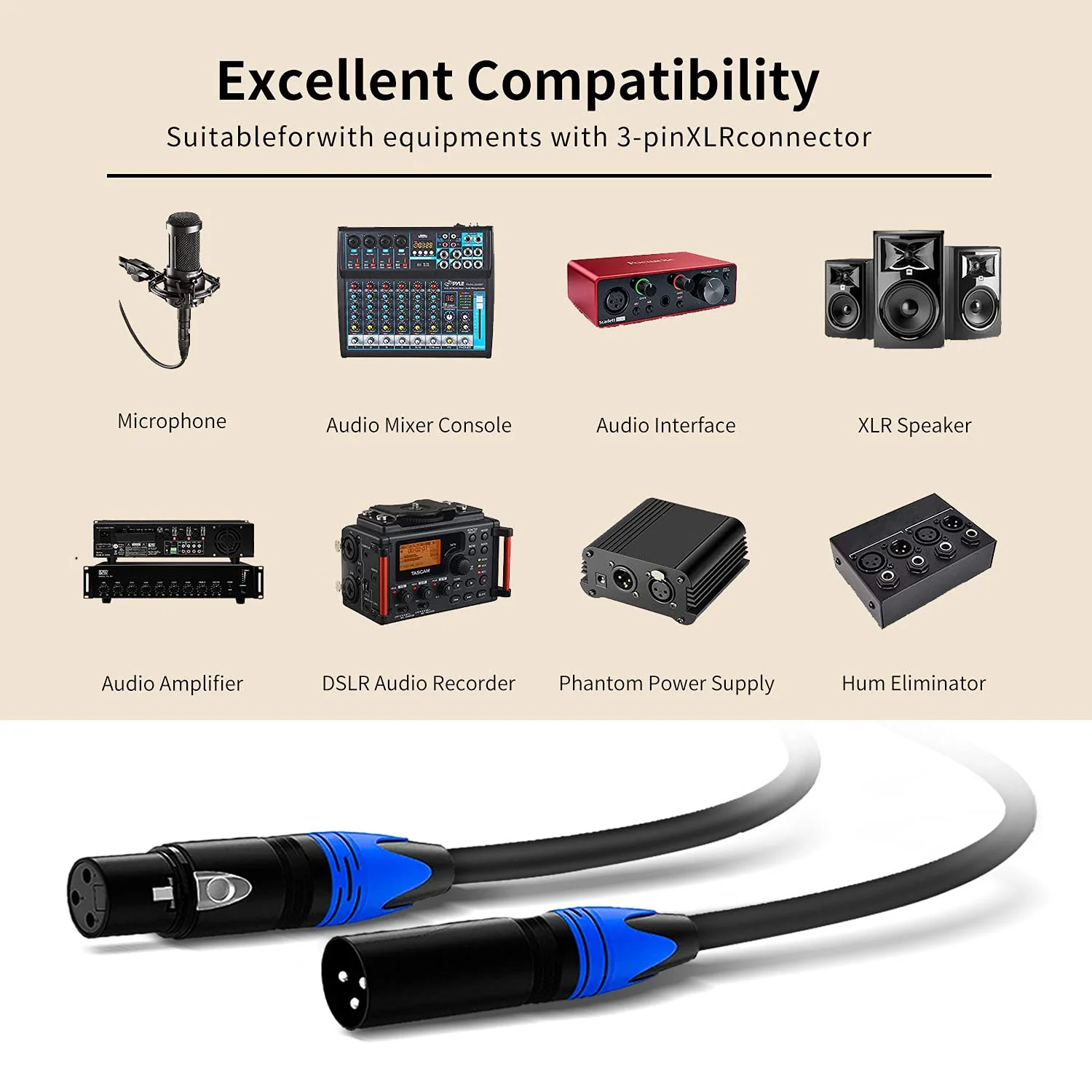 25ft XLR Cable 2 Pack - Balanced Speaker & Microphone Cable for Microphones, Speakers, Radio Stations 25 Ft 2 Pack - Image 2