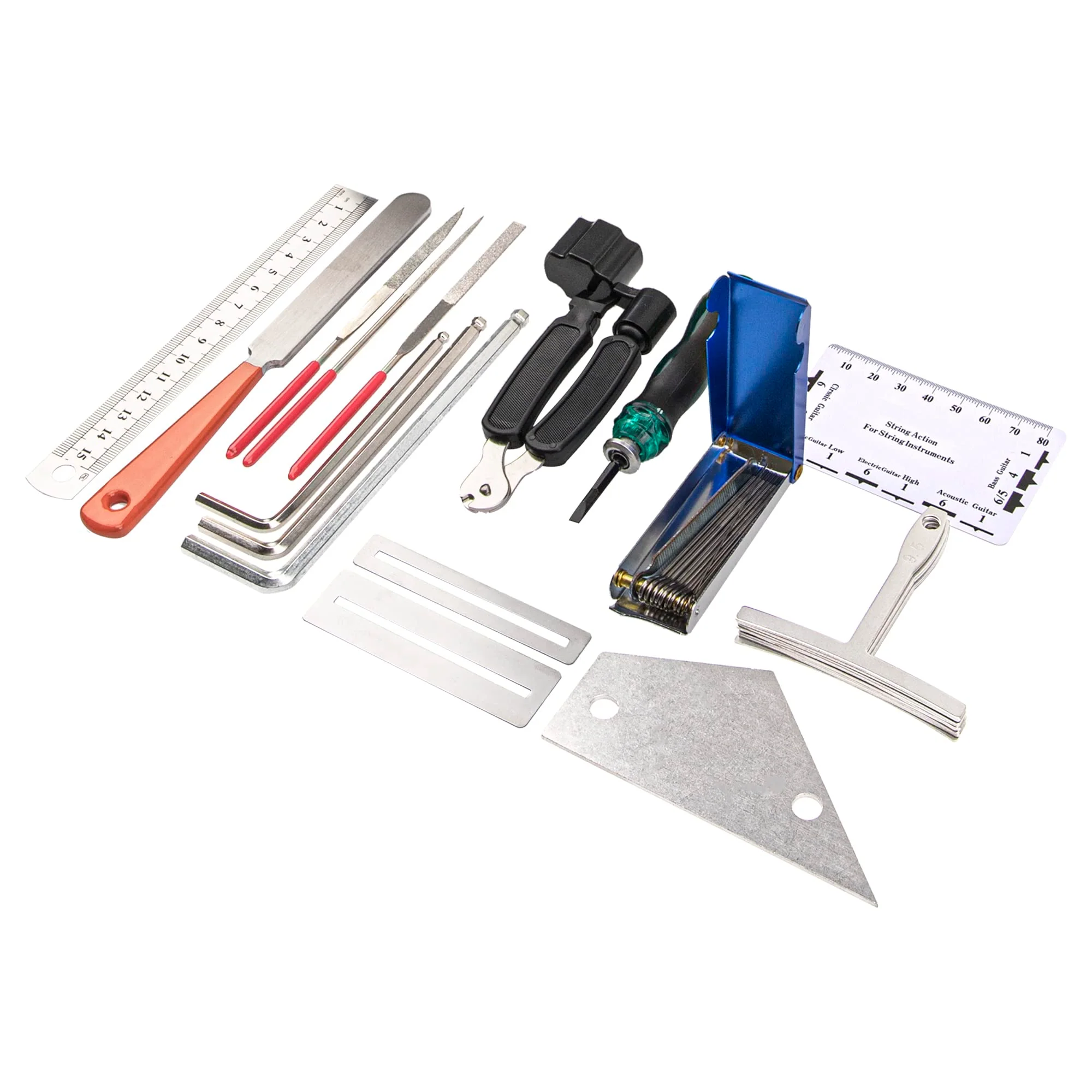 25Pcs Yootones Guitar Repairing Maintenance Tool with Kit String Action Ruler Gauge Measuring Tool Hex Wrench Set Files Fingerboard Guard Understring Radius Gauges Guitar Fret Rocker Leveling - Image 2