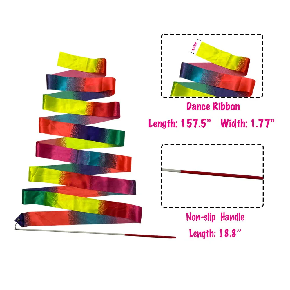 26-inch Twirling Baton Spinning Dance Baton Metal Rhythmic Gymnastics Conducting Batons for Child in Majorette-Complete with 1 Dance Ribbon Rainbow Streamer (White,1 Pack) - Image 3