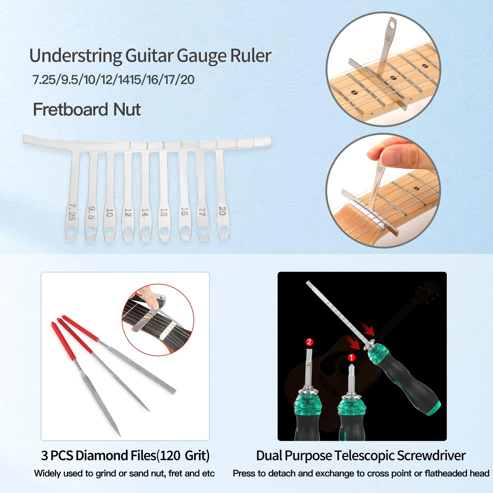 27 PCS Guitar Tools for Set Up, Intonation Adjustment and Repair, Guitar Maintenance Kit for Guitar Bass Banjo and Ukulele, Guitar Gift for Guitar Enthusiast - Image 5