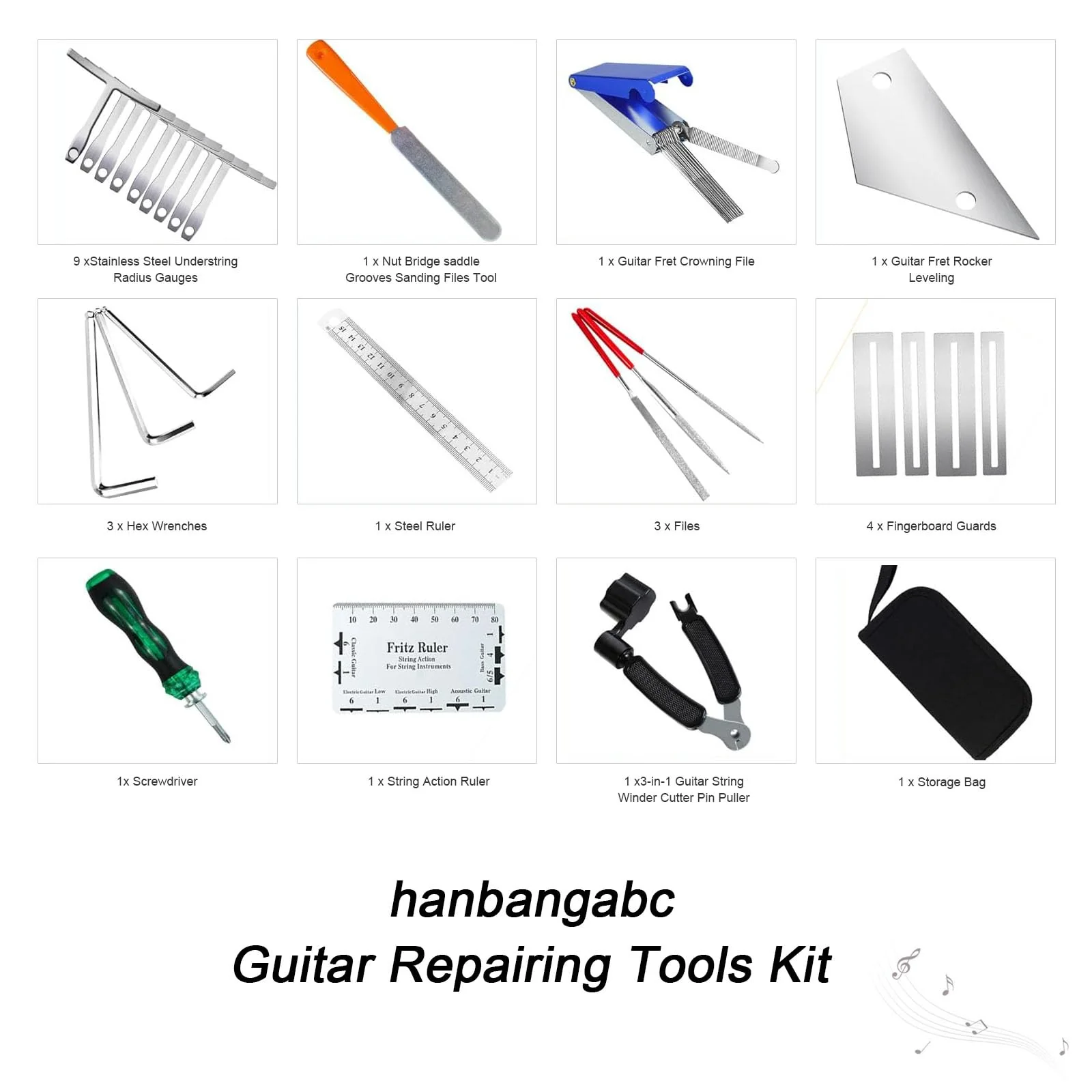 27Pcs Guitar Tool Kit,Guitar Accessories Gifts for Men,Guitar Repair Kit,Luthier Tools,Guitar Setup Kit for Ukulele Bass Mandolin Banjo Guitar,Guitar Maintenance Kit with Carry Bag Update Kit-27PCS - Image 2