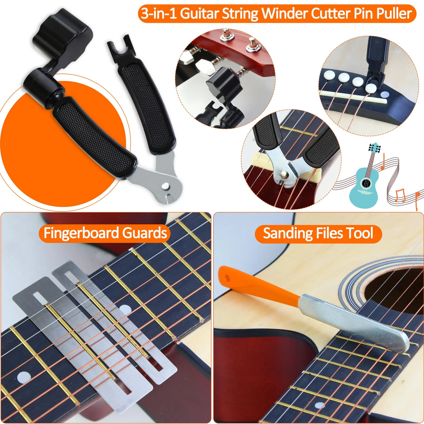 28Pcs Guitar Tool Kit, Guitar Accessories Gifts for Men, Guitar Maintenance Kit with Carry Bag, Guitar Repair Kit for Acoustic Electric Guitar Ukulele Bass Banjo, TIMDAM Guitar Setup Kit Guitar Gifts 28 Pcs - Image 3