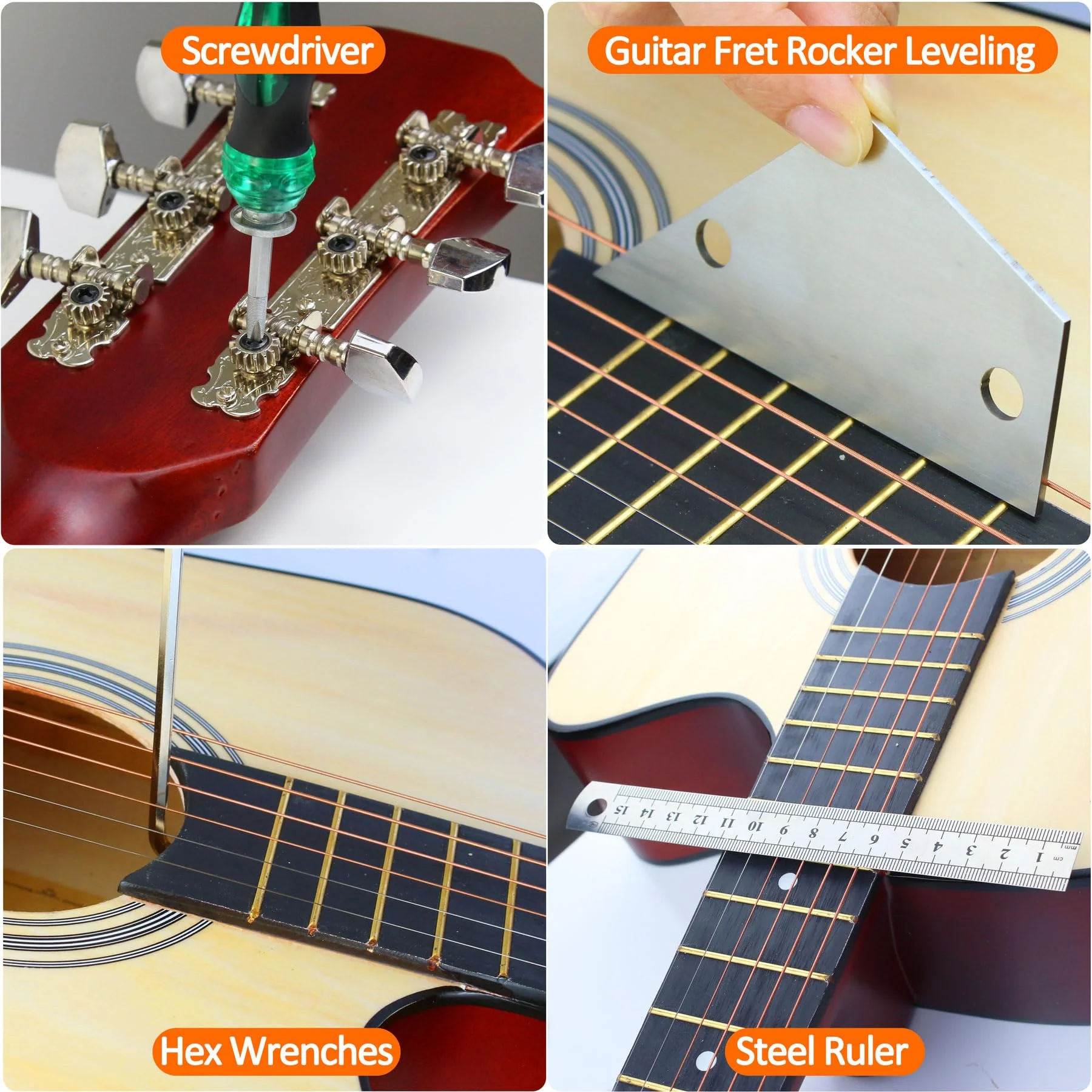 28Pcs Guitar Tool Kit, Guitar Accessories Gifts for Men, Guitar Maintenance Kit with Carry Bag, Guitar Repair Kit for Acoustic Electric Guitar Ukulele Bass Banjo, TIMDAM Guitar Setup Kit Guitar Gifts 28 Pcs - Image 4