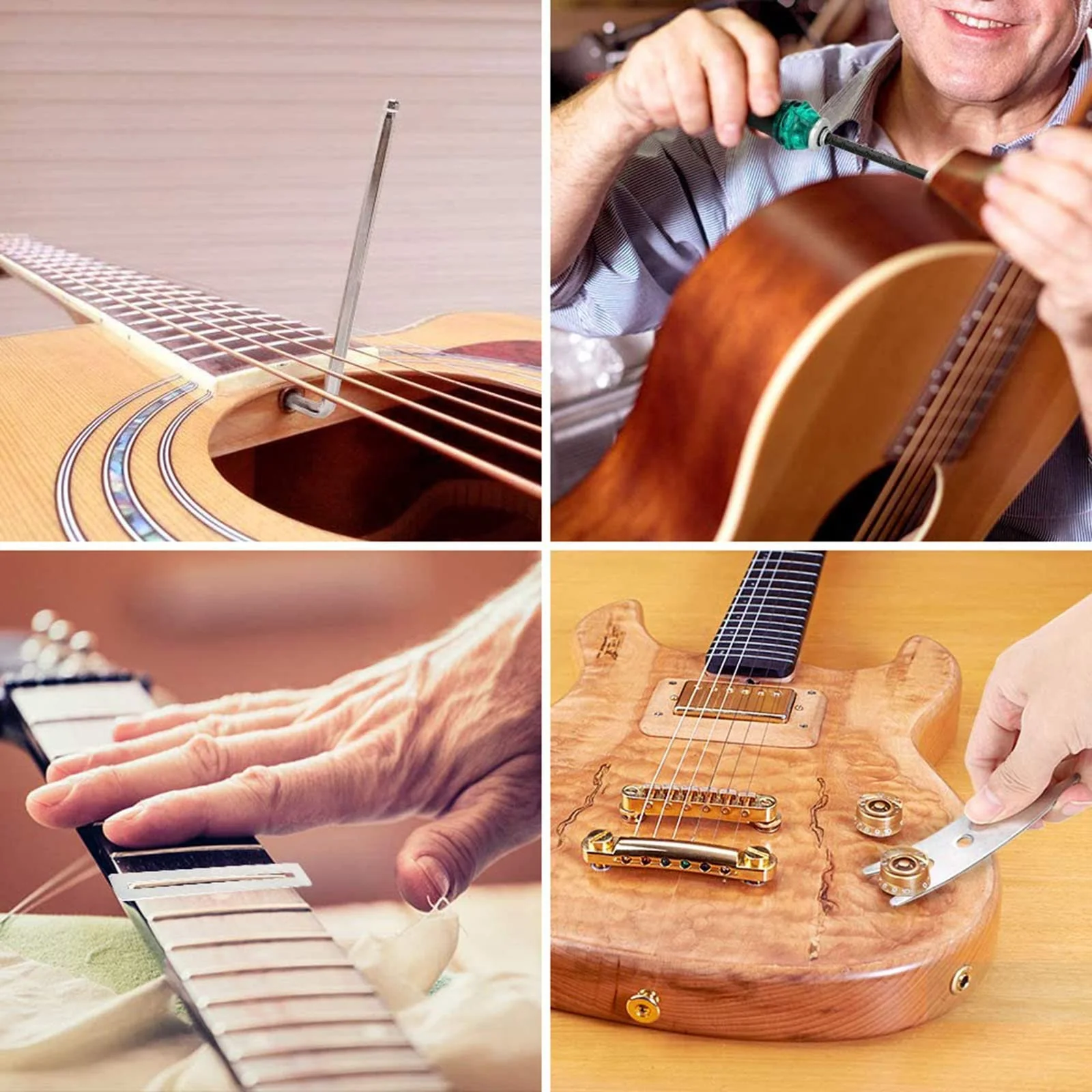 28PCS Guitar Tool Kit,Guitar Repair Tools Kit,Professional Guitar Repairing Maintenance Tool Kit with Wire Plier String Organizer Fingerboard Protector Hex Wrenches Files String Action Ruler Spanner 28PCS - Image 2