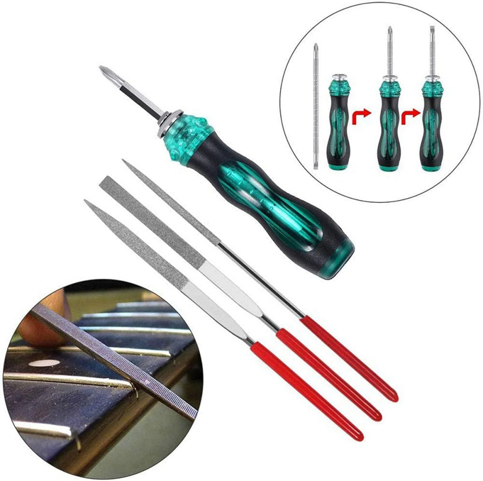 28PCS Guitar Tool Kit,Guitar Repair Tools Kit,Professional Guitar Repairing Maintenance Tool Kit with Wire Plier String Organizer Fingerboard Protector Hex Wrenches Files String Action Ruler Spanner 28PCS - Image 3