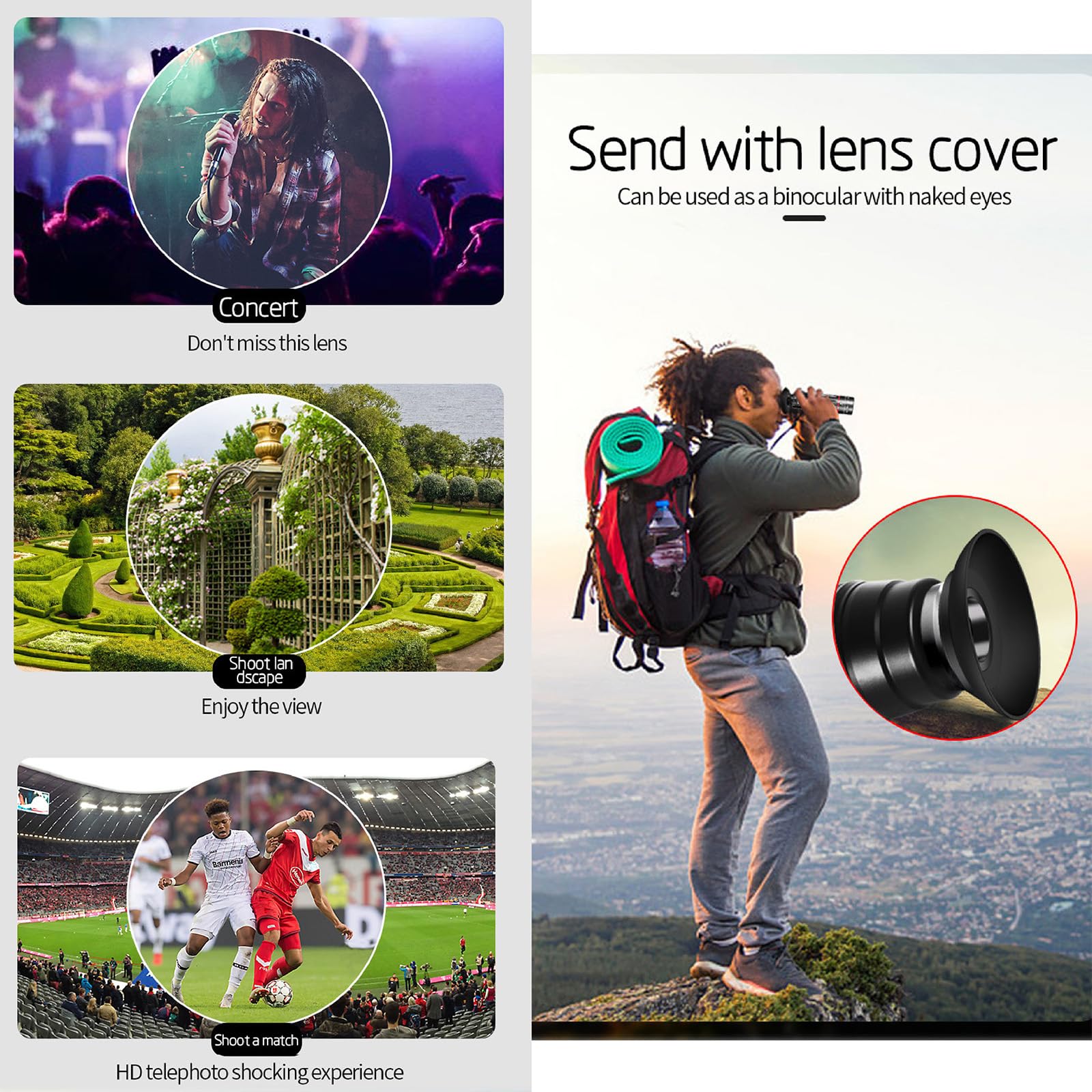 28x Optical Zoom HD Phone Camera Lens 5 in 1 Kit for iPhone and Android with Tripod + Telephone Zoom Lens + Lens Cover + Clips, Support Hand-held, Eye View, Spot Shooting, 4K HD Telephoto - Image 2