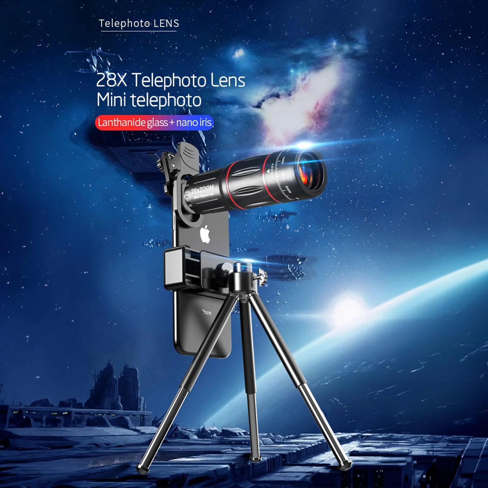 28x Optical Zoom HD Phone Camera Lens 5 in 1 Kit for iPhone and Android with Tripod + Telephone Zoom Lens + Lens Cover + Clips, Support Hand-held, Eye View, Spot Shooting, 4K HD Telephoto - Image 9