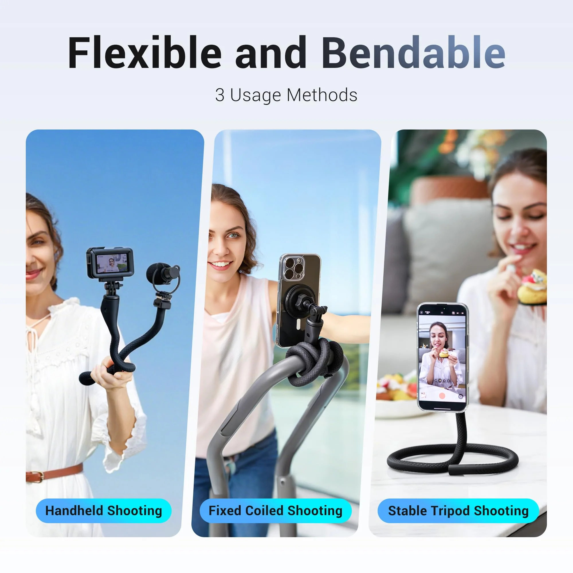 29.5'' Magnetic Flexible Gooseneck Phone Mount Holder for iPhone 17 16 15 Pro Max & Action Camera,Long Arm Bendable Selfie Stick Cell Phone Stand with 1/4"20 for Stroller Treadmill Gym Shopping Cart Wrap Around Holder - Image 3