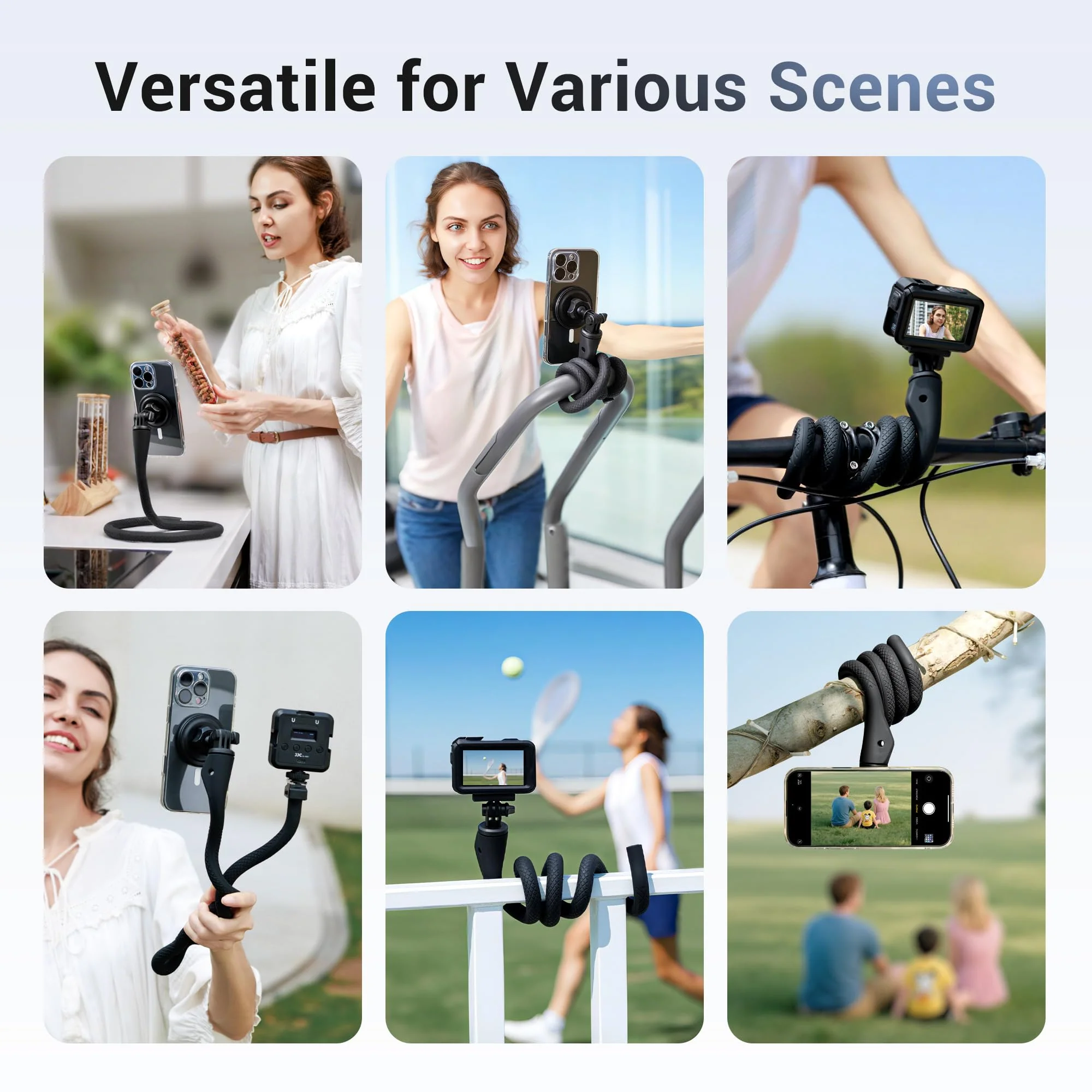29.5'' Magnetic Flexible Gooseneck Phone Mount Holder for iPhone 17 16 15 Pro Max & Action Camera,Long Arm Bendable Selfie Stick Cell Phone Stand with 1/4"20 for Stroller Treadmill Gym Shopping Cart Wrap Around Holder - Image 4