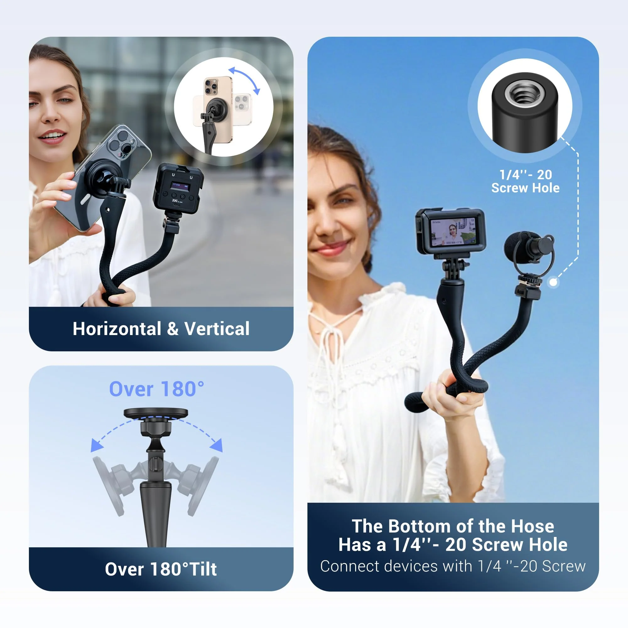 29.5'' Magnetic Flexible Gooseneck Phone Mount Holder for iPhone 17 16 15 Pro Max & Action Camera,Long Arm Bendable Selfie Stick Cell Phone Stand with 1/4"20 for Stroller Treadmill Gym Shopping Cart Wrap Around Holder - Image 5