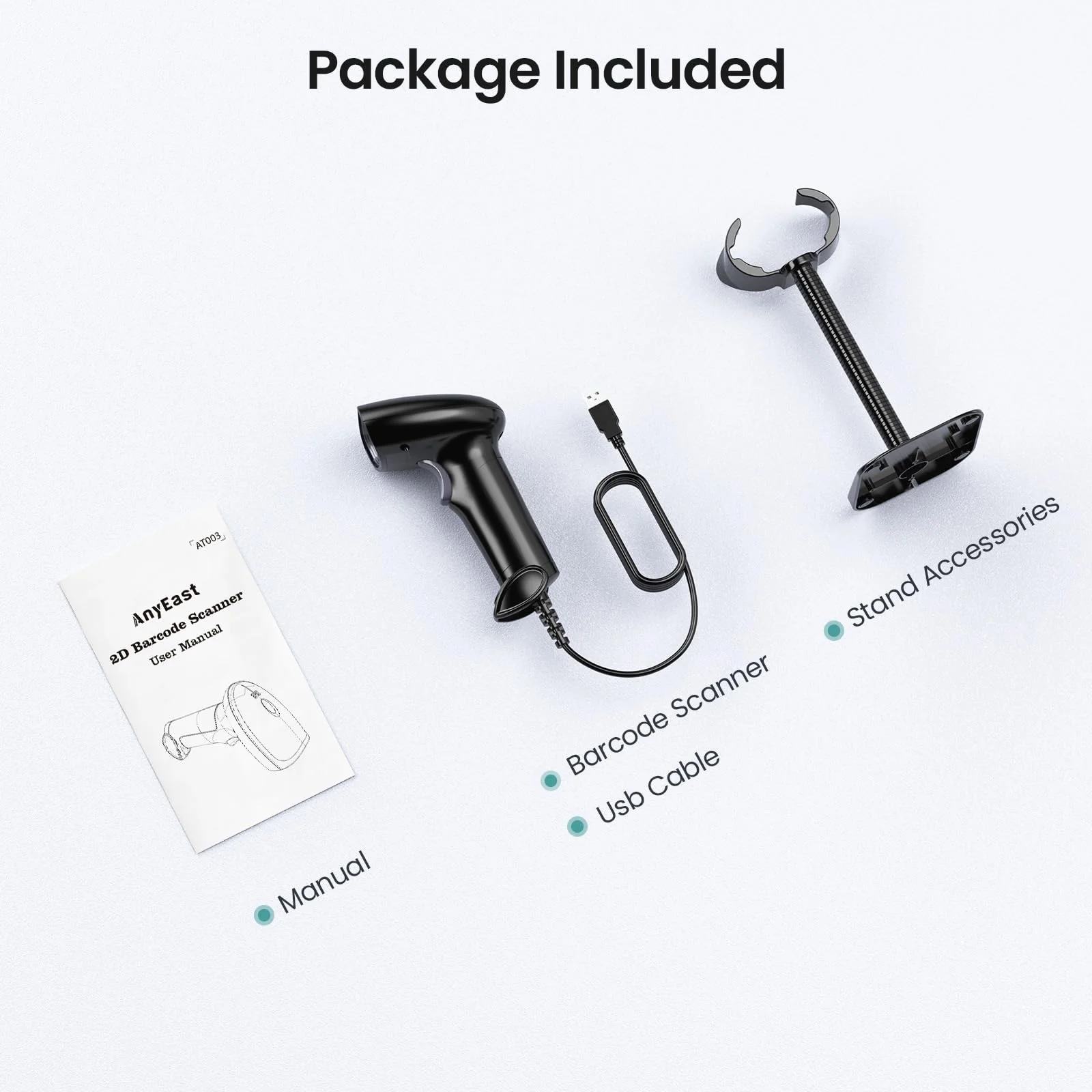 2D 1D Barcode Scanner : USB Wired Inventory QR Scanner with Stand for Computer POS MAC with Automatic Scanning, Handheld CMOS Image Bar Code Reader for Warehouse Library Supermarket Grey-AT003 - Image 8