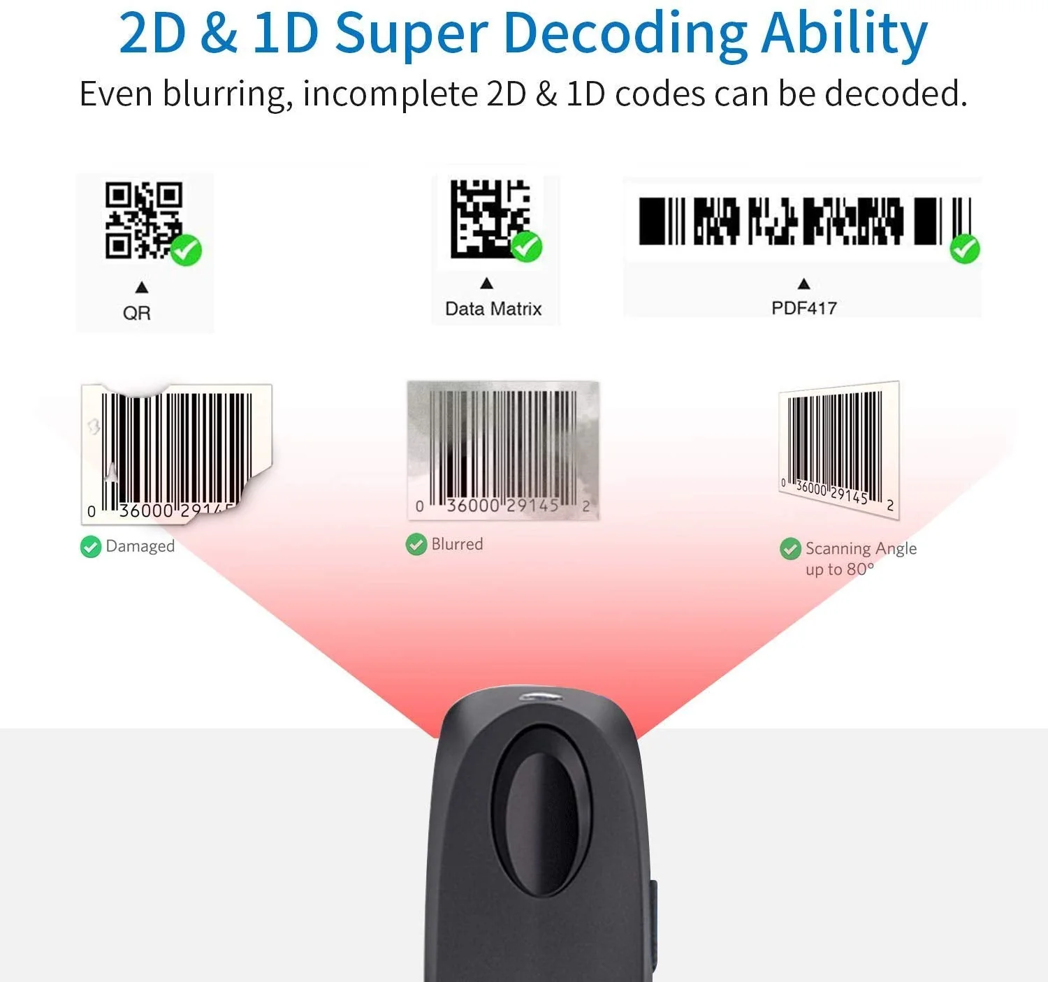 2D Bluetooth Barcode Scanner with Charging Base Dual 2.4G Wireless + Bluetooth 1D 2D Barcode Scanner QR PDF417 Data Matrix UPC Rechargeable Bar Code Scanner for Laptops/PC/Android/Apple iOS - Image 9