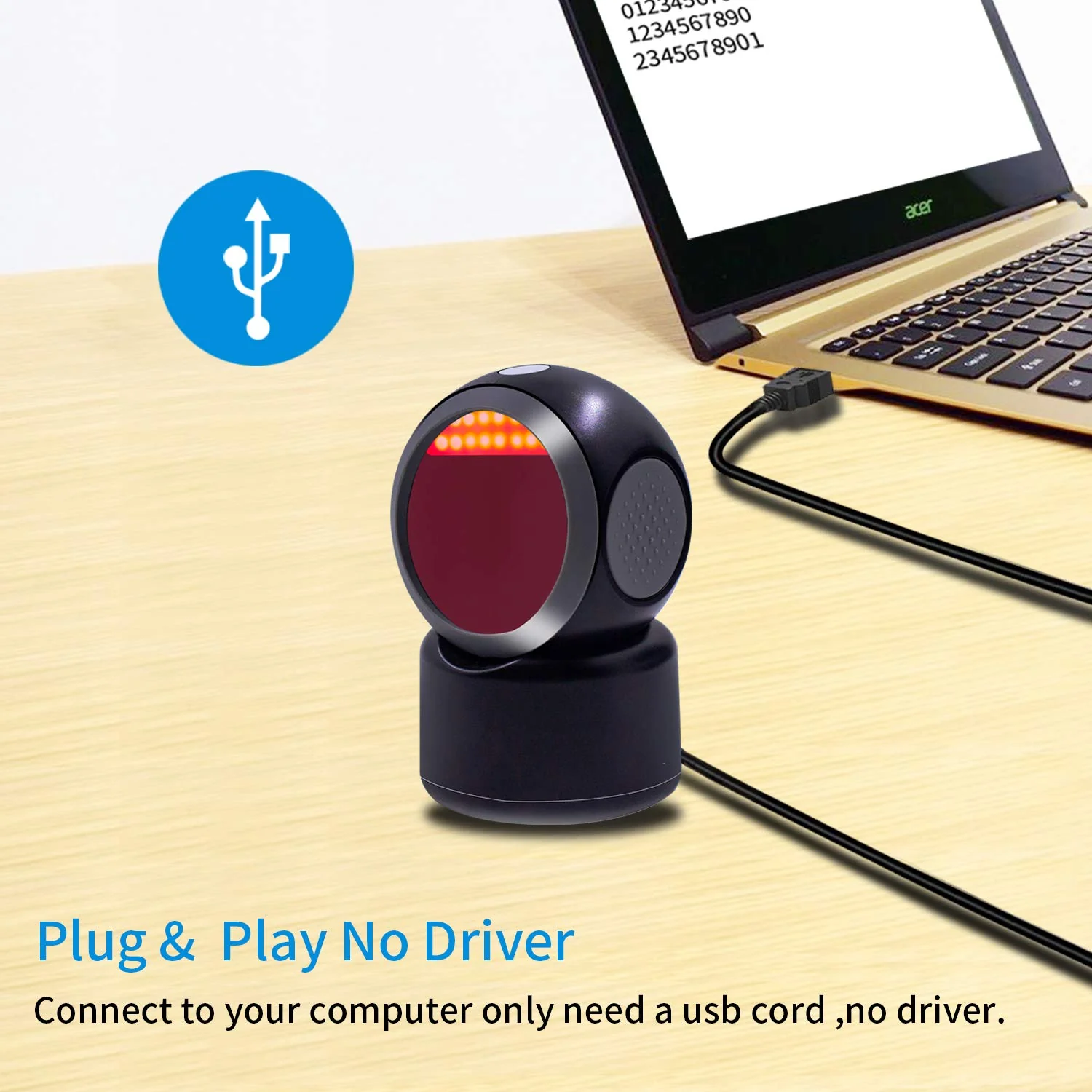 2D QR Barcode Scanner,Symcode Omnidirectional Hands-Free Automatic Barcode Reader for Mobile Payment Computer Screen ScanMeters Hands-Free Scanner Black - Image 4