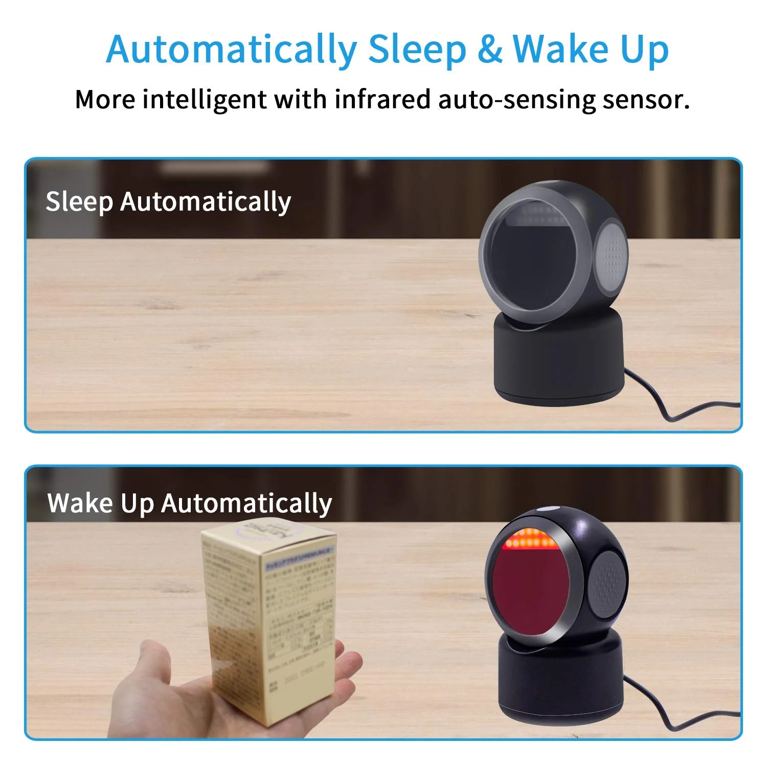 2D QR Barcode Scanner,Symcode Omnidirectional Hands-Free Automatic Barcode Reader for Mobile Payment Computer Screen ScanMeters Hands-Free Scanner Black - Image 7