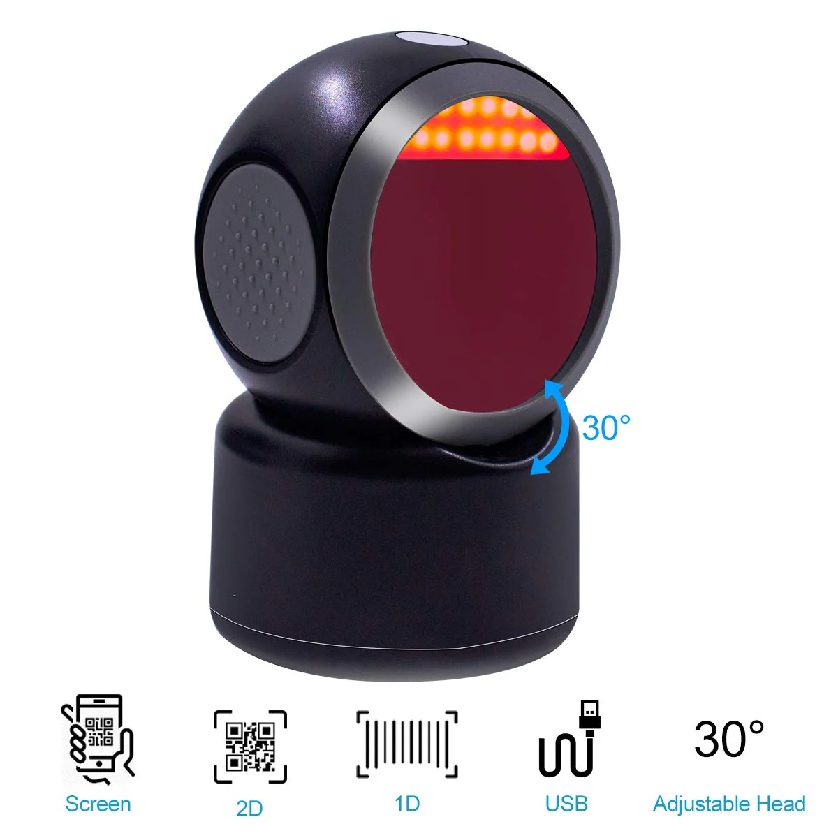 2D QR Barcode Scanner,Symcode Omnidirectional Hands-Free Automatic Barcode Reader for Mobile Payment Computer Screen ScanMeters Hands-Free Scanner Black - Image 9