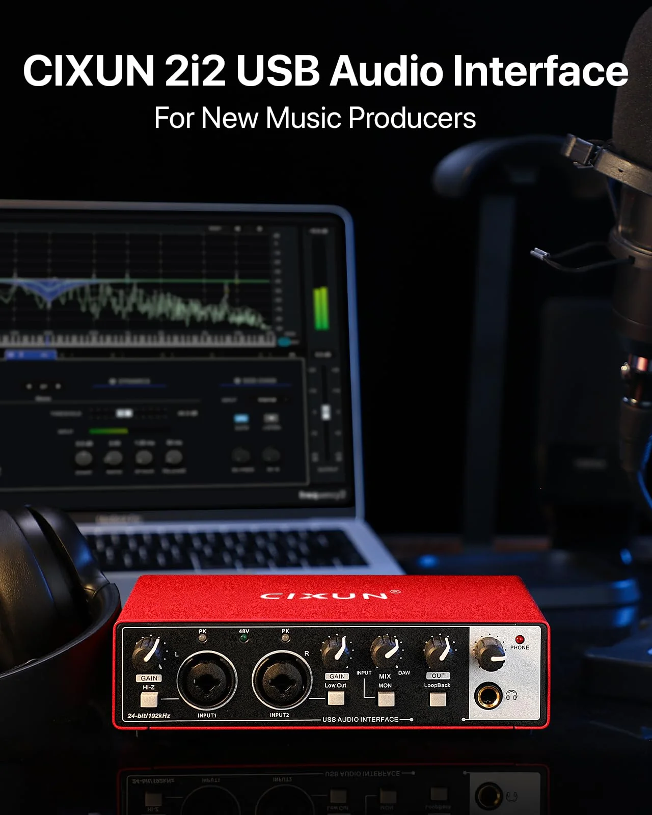 2i2 USB-C Audio Interface for PC/Mac Recording, 24-bit/192kHz, Dual TS/XLR Inputs, +48V Phantom Power, Studio/Podcast/Streaming (Scarlet) Scarlet (B-002) - Image 2