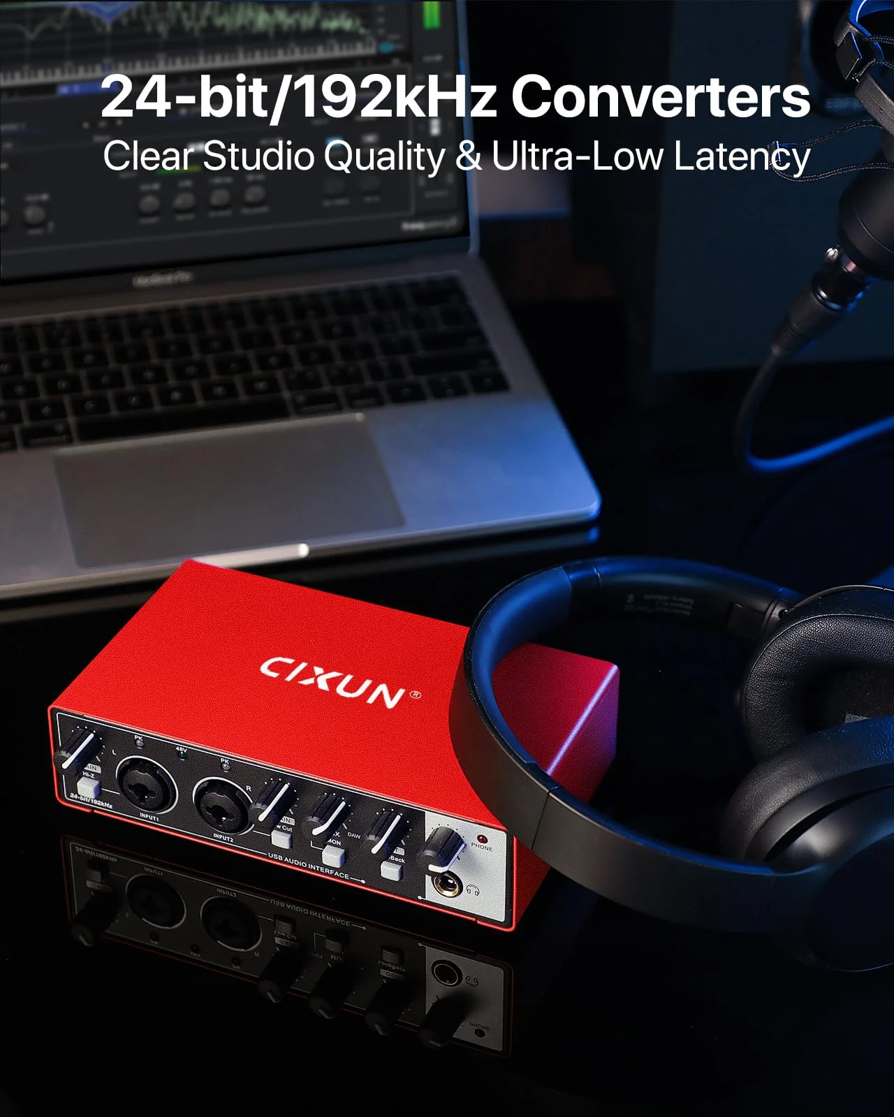 2i2 USB-C Audio Interface for PC/Mac Recording, 24-bit/192kHz, Dual TS/XLR Inputs, +48V Phantom Power, Studio/Podcast/Streaming (Scarlet) Scarlet (B-002) - Image 5