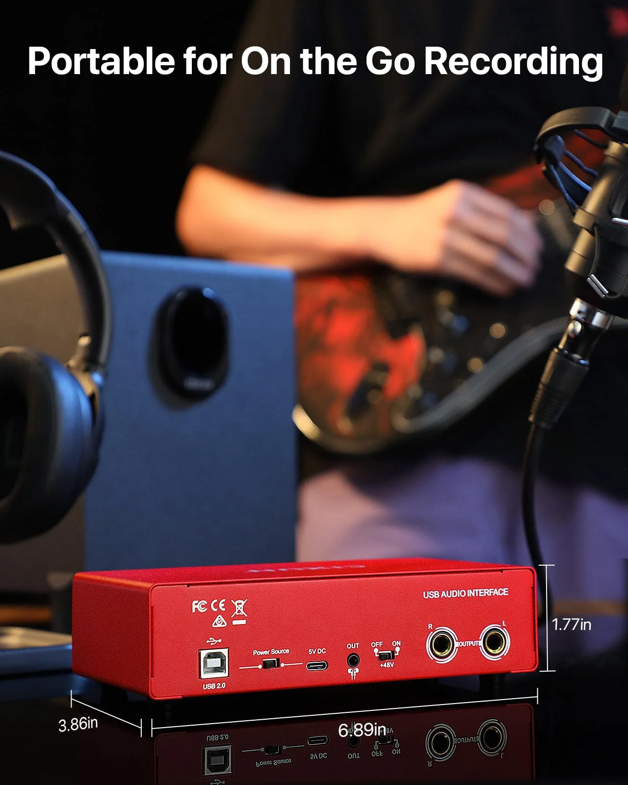 2i2 USB-C Audio Interface for PC/Mac Recording, 24-bit/192kHz, Dual TS/XLR Inputs, +48V Phantom Power, Studio/Podcast/Streaming (Scarlet) Scarlet (B-002) - Image 6