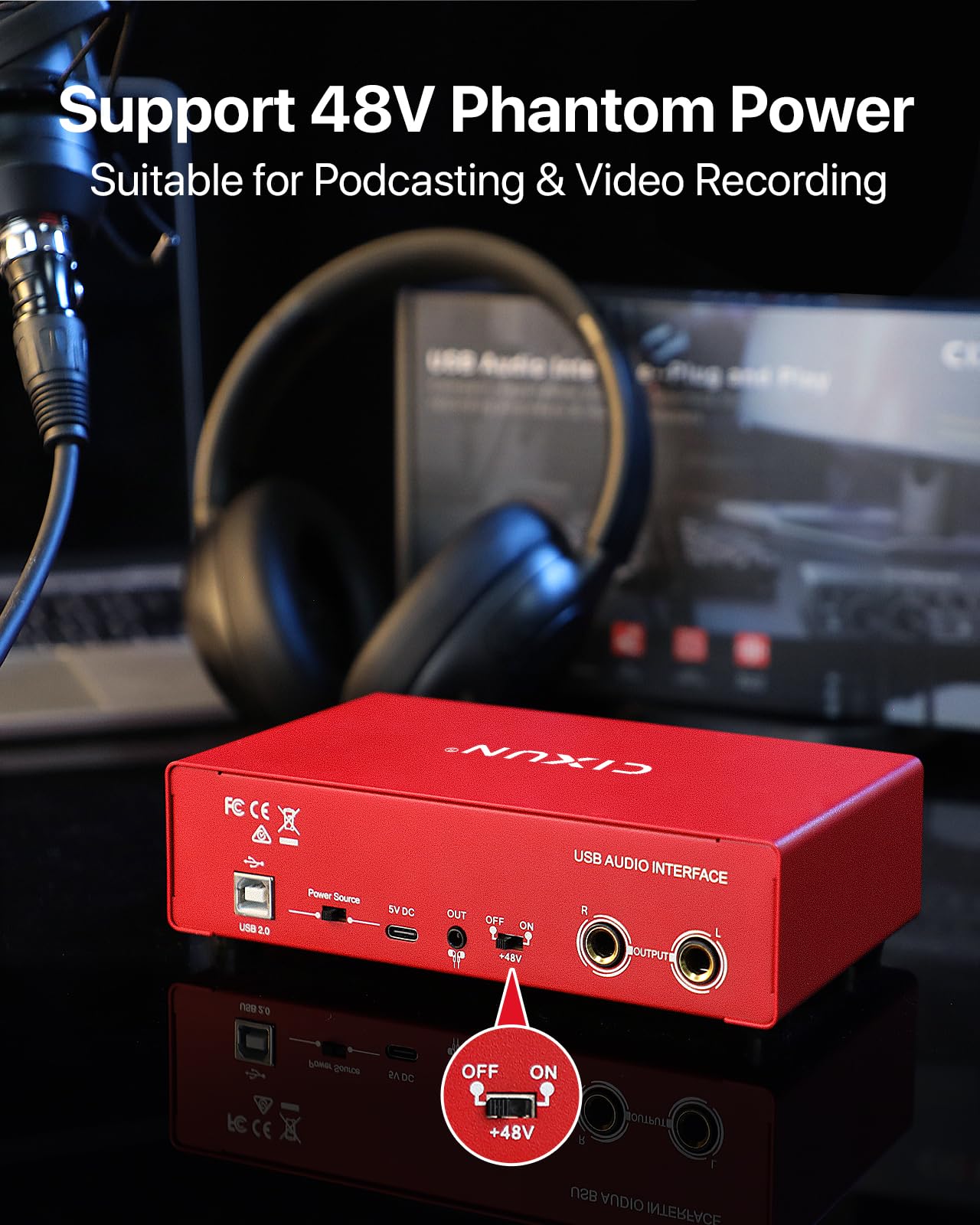 2i2 USB-C Audio Interface for PC/Mac Recording, 24-bit/192kHz, Dual TS/XLR Inputs, +48V Phantom Power, Studio/Podcast/Streaming (Scarlet) Scarlet (B-002) - Image 7