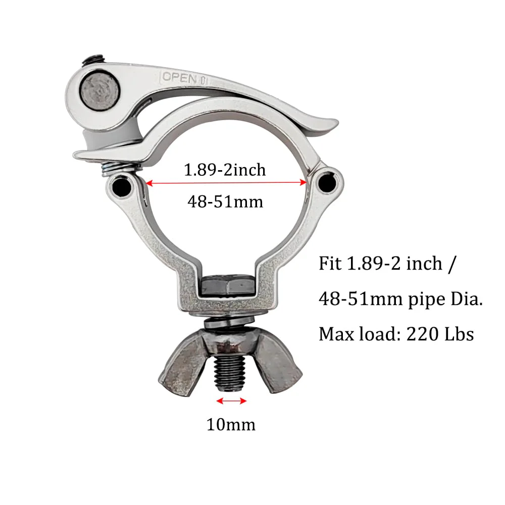 2inch Quick Release Stage Light Clamp Aluminum Alloy 220lbs For Pipe OD 1.89-2inch / 48-51mm Truss Pipe Clamp 2Pack Silver - Image 2