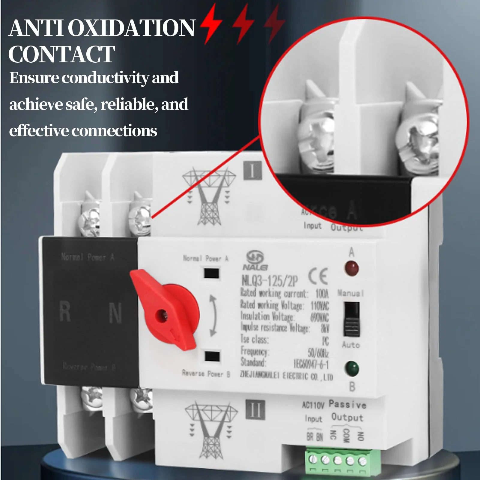 2P ATS Automatic Transfer Switch Din Rail Mounted Power Generator Changeover Switch Electrical Selector Switches AC110V 100A - Image 3