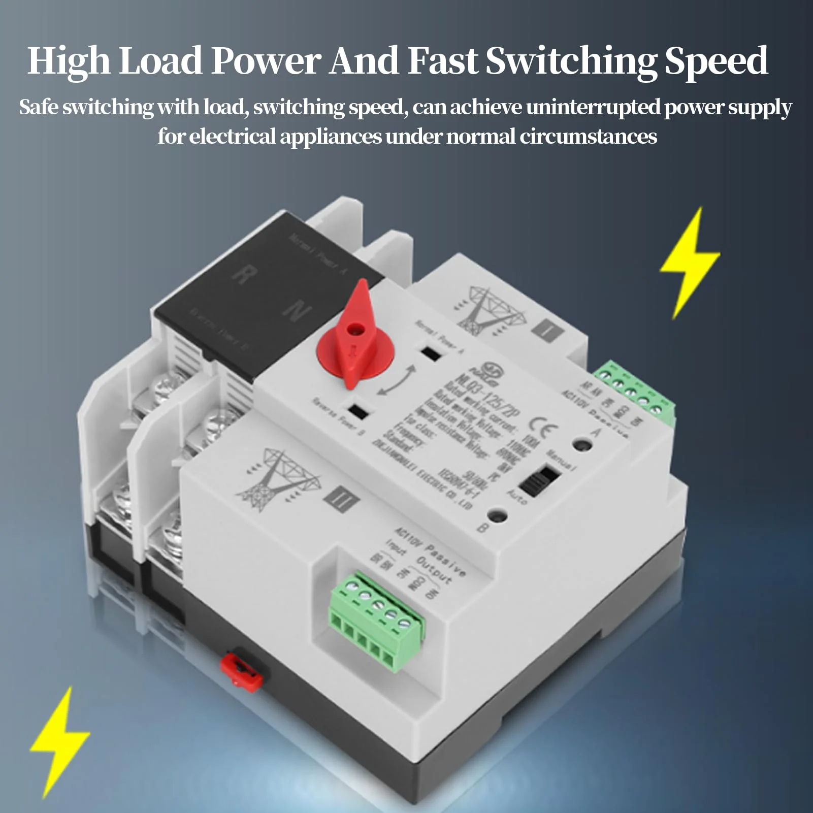 2P ATS Automatic Transfer Switch Din Rail Mounted Power Generator Changeover Switch Electrical Selector Switches AC110V 100A - Image 8