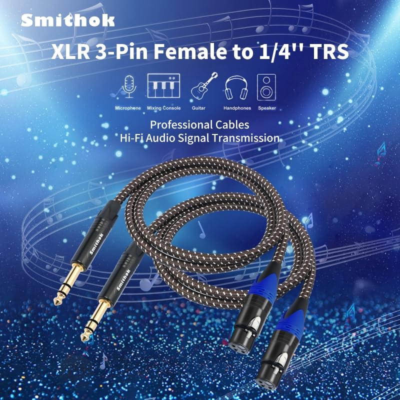 2Pack 1/4" to XLR Cable,Heavy Duty Nylon Braided,Gold Plated Plug,Balanced 1/4" TRS to XLR Female Patch Cable, Quarter Inch 6.35mm to 3pin XLR Female Microphone Cable, for Speaker,Mixer-6.6ft - Image 2