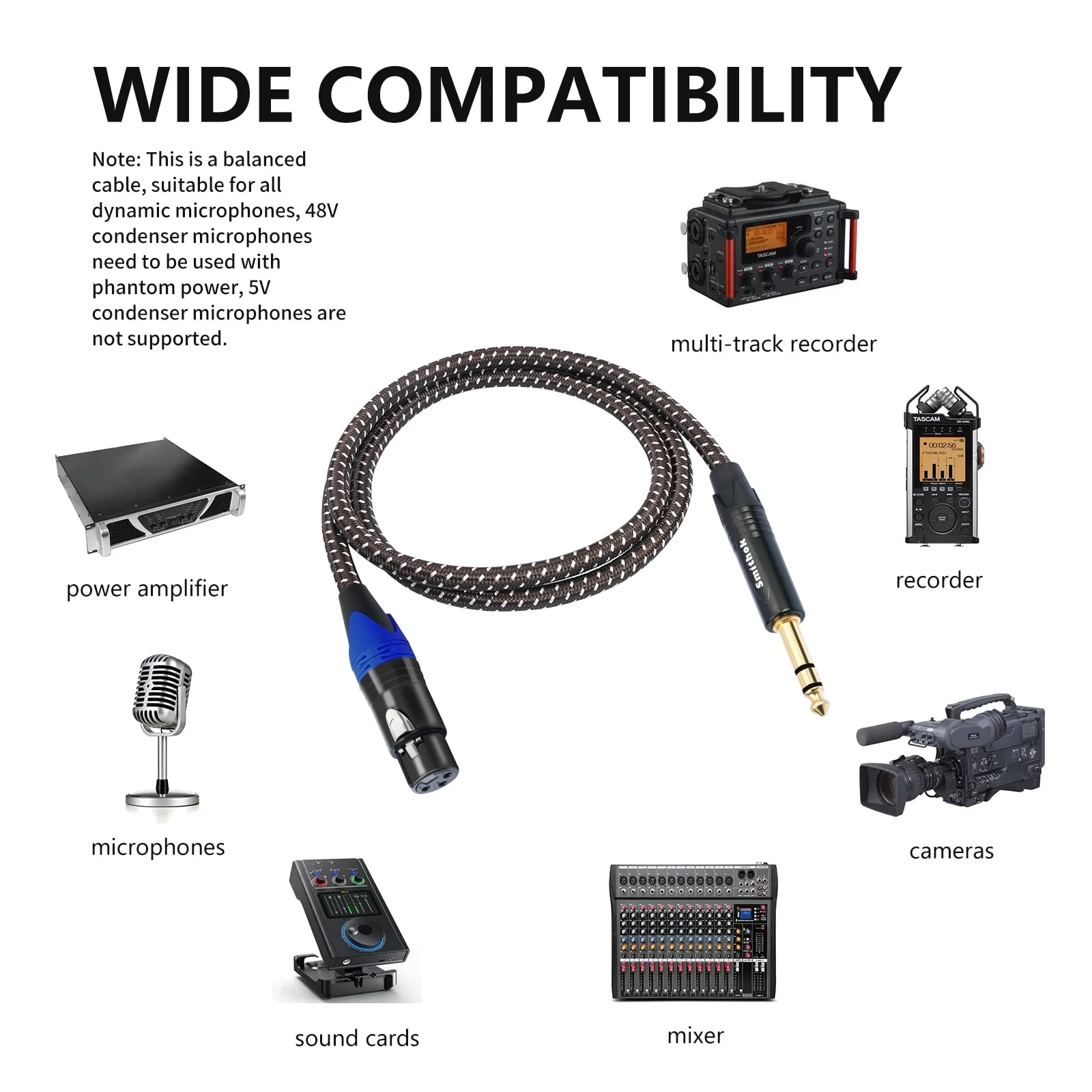 2Pack 1/4" to XLR Cable,Heavy Duty Nylon Braided,Gold Plated Plug,Balanced 1/4" TRS to XLR Female Patch Cable, Quarter Inch 6.35mm to 3pin XLR Female Microphone Cable, for Speaker,Mixer-6.6ft - Image 4