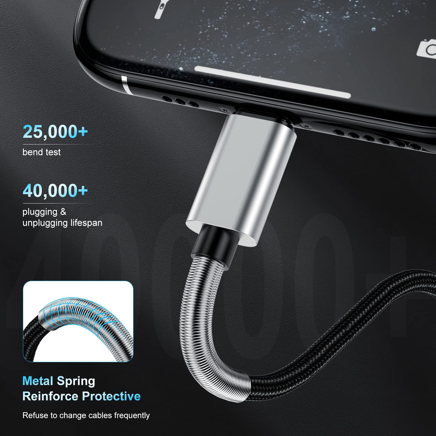 2Pack 10ft iPhone Fast Charger Cable, [Apple MFi Certified] Long USB C to Lightning Cable 10 Foot, High Fast 10 Feet Apple Charging Cord for Apple iPhone 14/14 Pro Max/13 Mini/12/11/XS/XR/8/7Plus,iPad Lightning Silver - Image 3