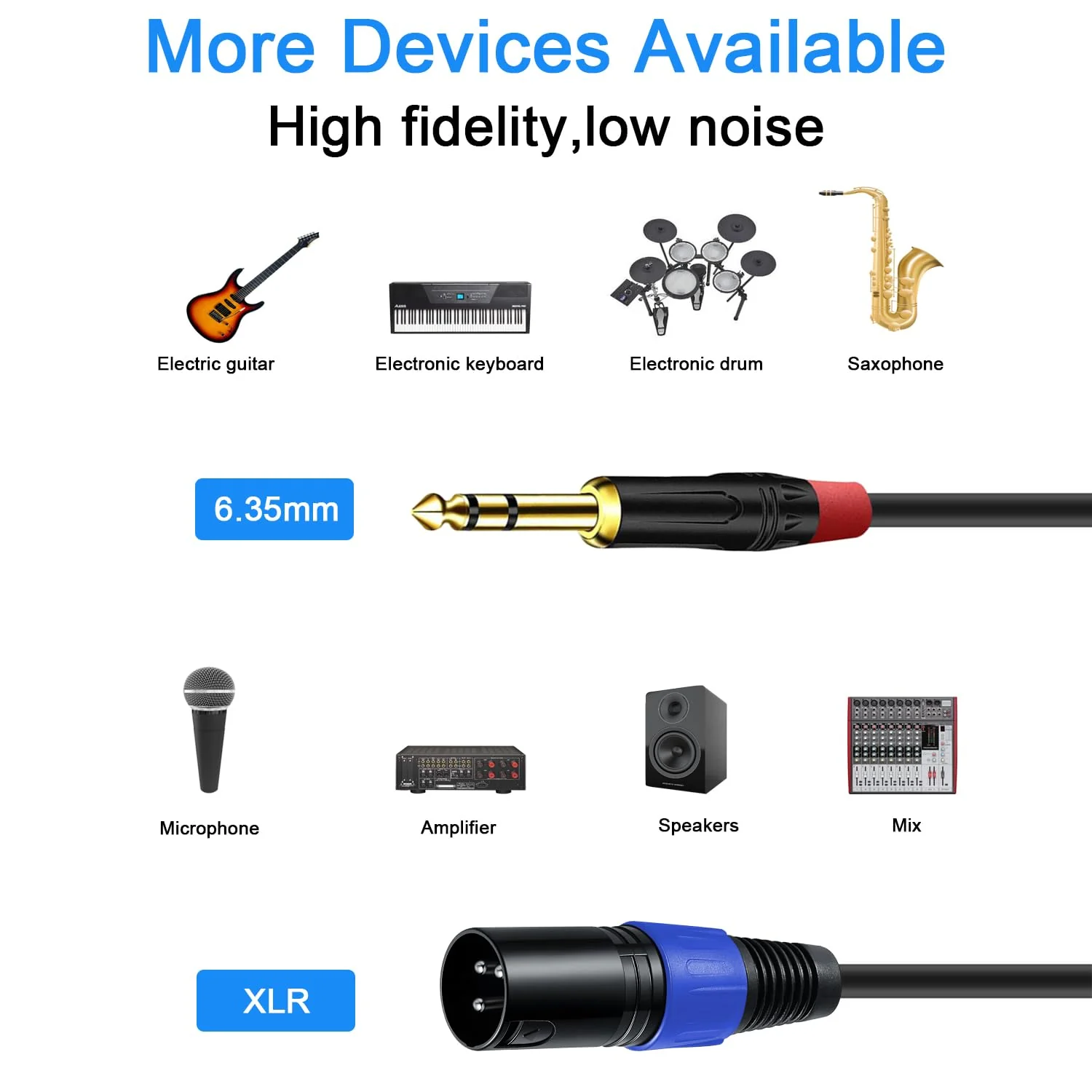 2Pack 6.35mm Dual TRS to XLR Male Cable for Microphone, Mixer, Amplifier, 1.5 FT, 1/4 TRS to XLR Audio Cable, Y Splitter Patch Cord, 3-Pinxlr to Dual 1/4 Male Converter Adapter Cable 1.5Ft, 2Pack Dual 1/4 to XLR Male - Image 3