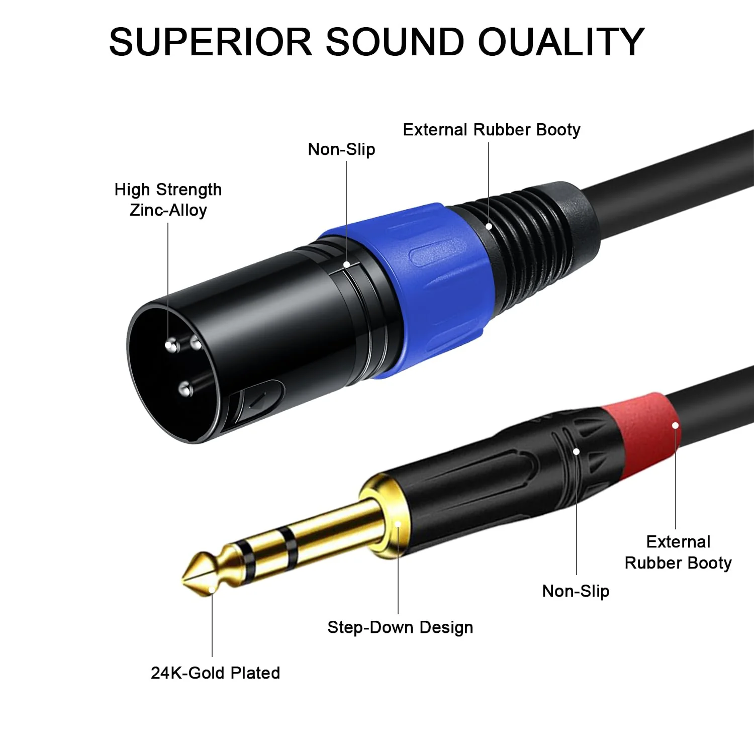 2Pack 6.35mm Dual TRS to XLR Male Cable for Microphone, Mixer, Amplifier, 1.5 FT, 1/4 TRS to XLR Audio Cable, Y Splitter Patch Cord, 3-Pinxlr to Dual 1/4 Male Converter Adapter Cable 1.5Ft, 2Pack Dual 1/4 to XLR Male - Image 4
