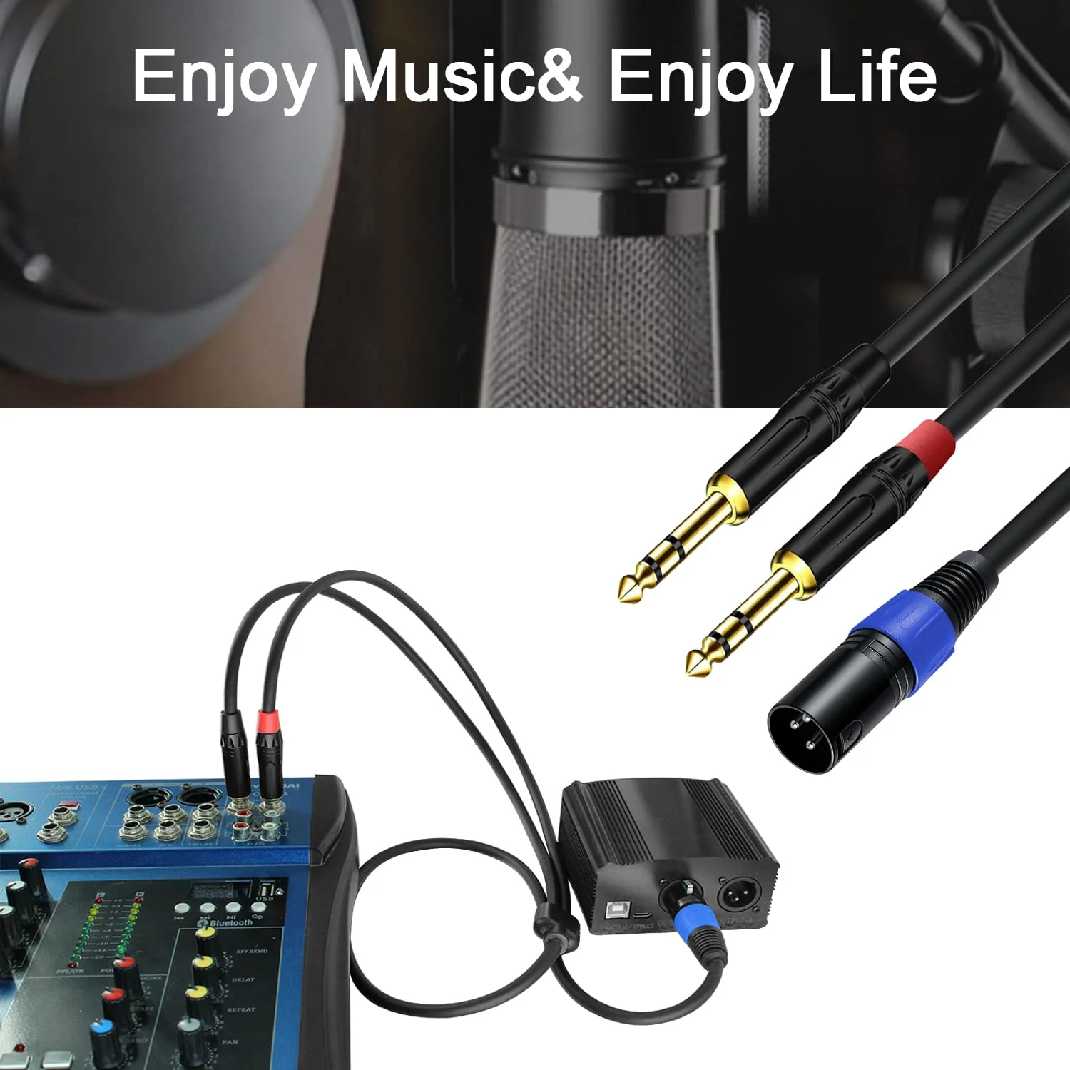 2Pack 6.35mm Dual TRS to XLR Male Cable for Microphone, Mixer, Amplifier, 1.5 FT, 1/4 TRS to XLR Audio Cable, Y Splitter Patch Cord, 3-Pinxlr to Dual 1/4 Male Converter Adapter Cable 1.5Ft, 2Pack Dual 1/4 to XLR Male - Image 9