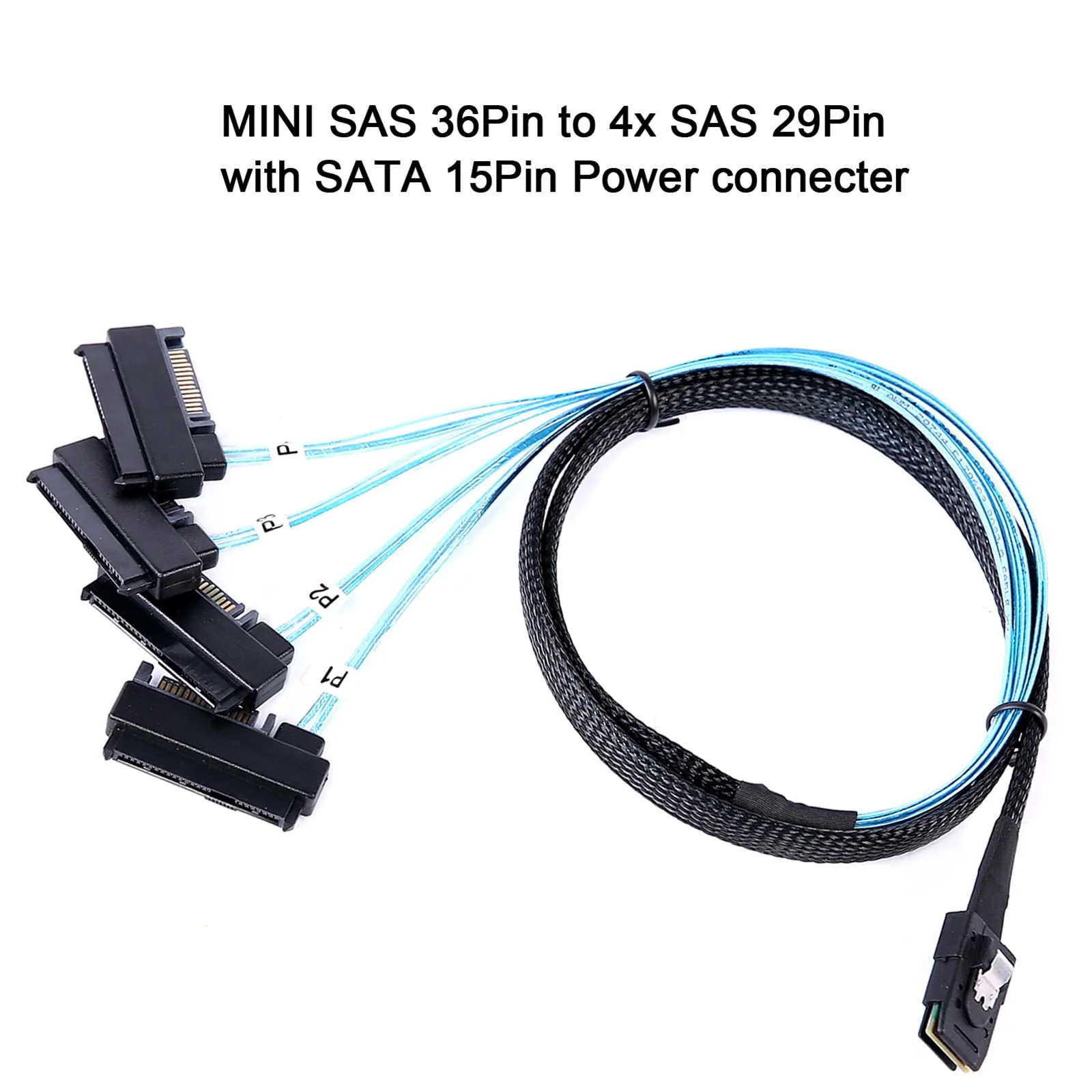 2Pack Mini-SAS to SAS-Cable: 0.5M SFF-8087 to SAS-SFF-8087 to SFF-8482-SAS with SATA Power Adapter-Cable (1.6FT) 1.6FT 2Pack - Image 2