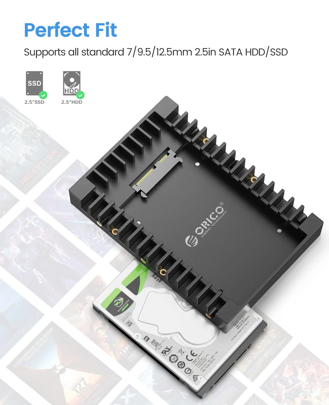 [2Packs] ORICO 2.5 SSD SATA to 3.5 Hard Drive Adapter Internal Drive Bay Converter Mounting Bracket Caddy Tray for 7 / 9.5 / 12.5mm 2.5 inch HDD / SSD with SATA III Interface(1125SS-2) - Image 4