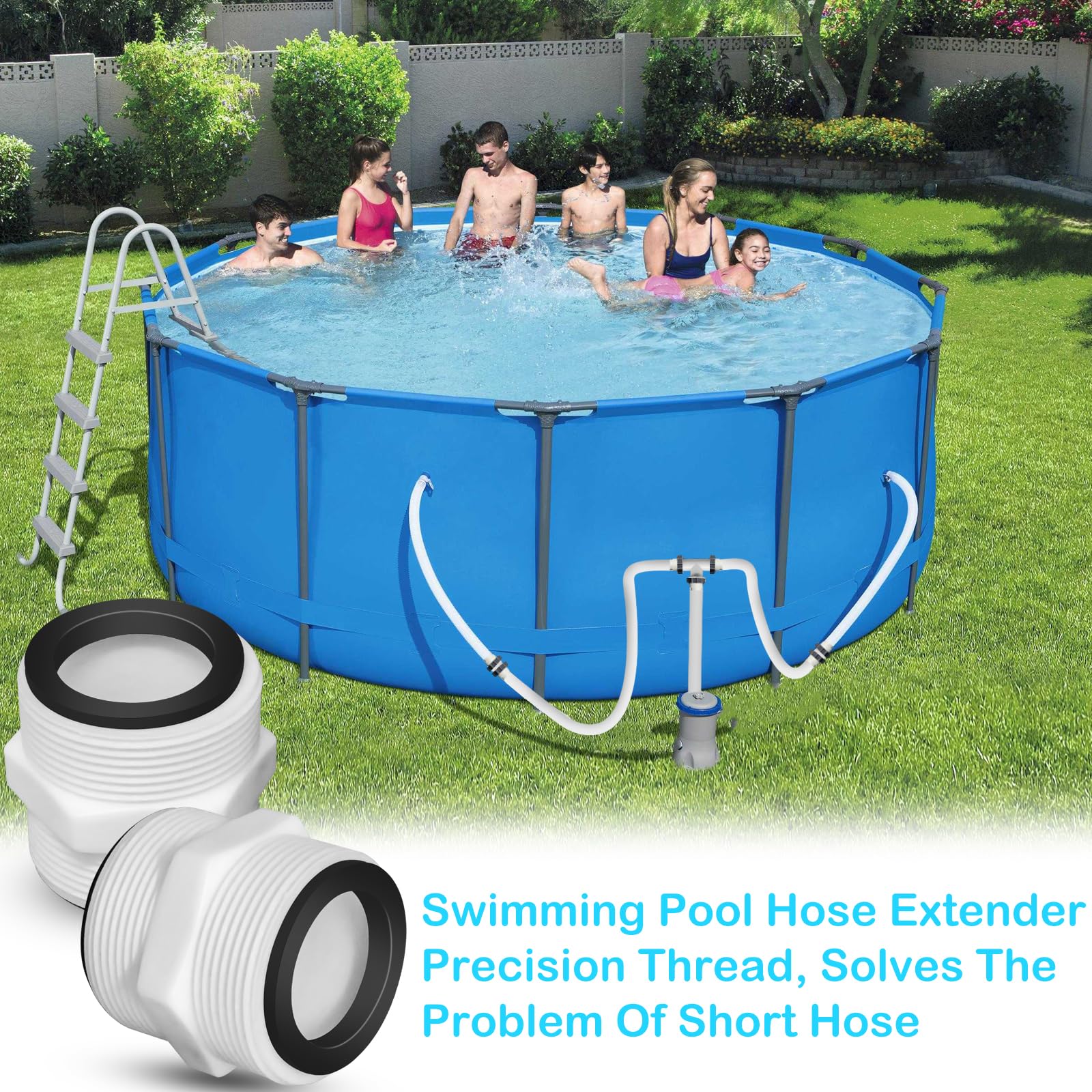 2Pcs 1.5’to 1.5’ Pool Hose Adapter, Pool Hose Connector Coupling Above Ground Pool Hose Adapter Compatible with Intex, Garden Hose Extender with 2 Rings Gaskets for 1.5 Inch Above Ground Pool Hose 2pcs - Image 6