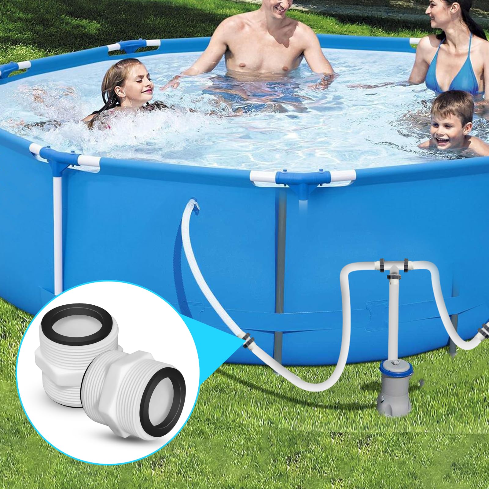 2Pcs 1.5’to 1.5’ Pool Hose Adapter, Pool Hose Connector Coupling Above Ground Pool Hose Adapter Compatible with Intex, Garden Hose Extender with 2 Rings Gaskets for 1.5 Inch Above Ground Pool Hose 2pcs - Image 7