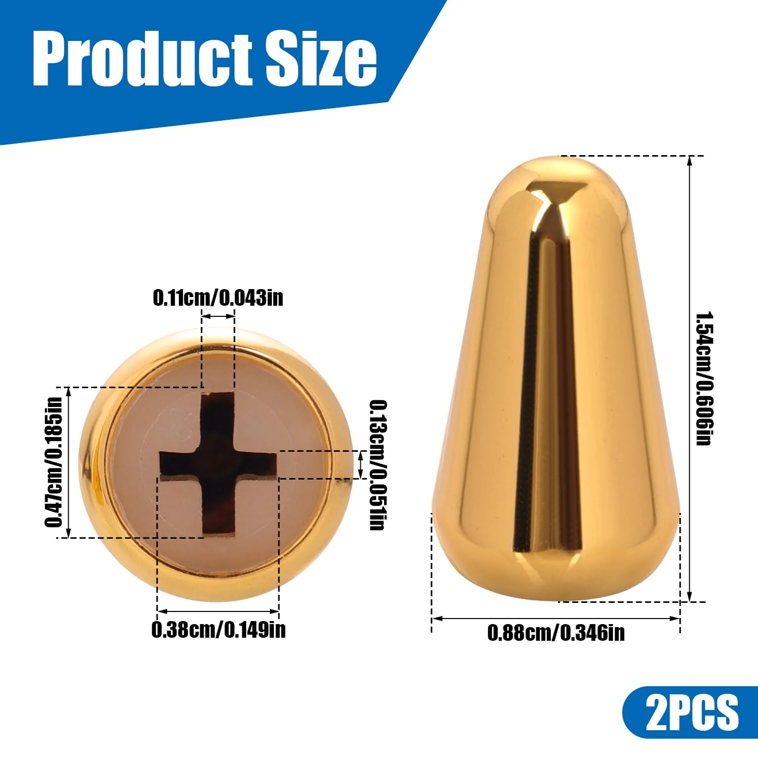 2pcs 5 Way Pickup Switch Tip, 3 Way Switch Cap Switch Knob Guitar Pickup Switch Tip Compatible with Strat Tele (Gold) Gold - Image 2