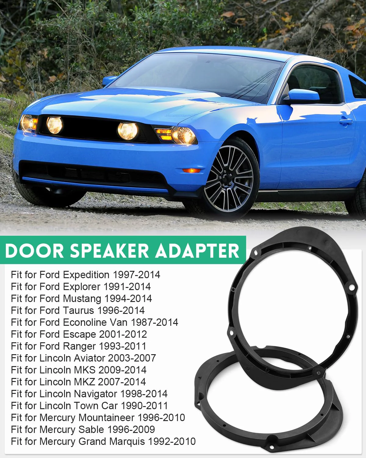 2PCS 5"x7"/6"x8" to 6.5 Speaker Adapter Spacer Fit for Ford Ranger 1993-2011, Fit for Ford Explorer 1991-2014 Lincoln Navigator 1998-2014 Mercury Grand Marquis 1992-2010 - Image 2