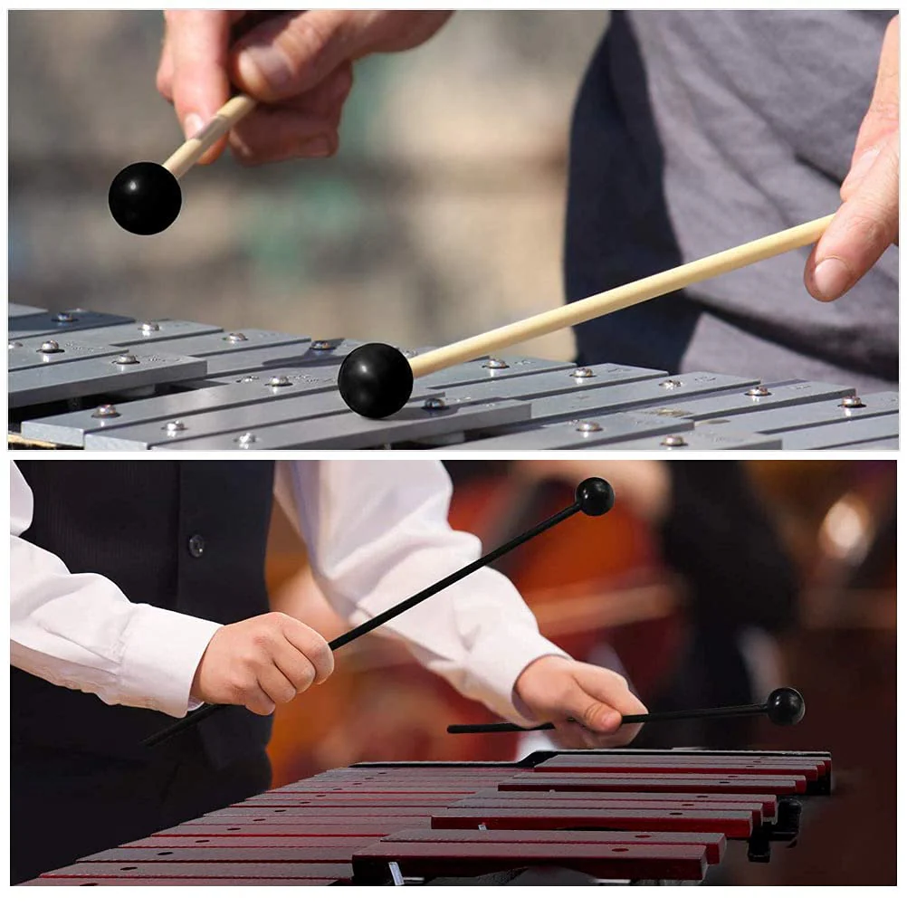 2Pcs 7.28" Long Rubber Head Percussion Mallets Sticks for Xylophone, Glockenspiel, Marimba, Woodblock, Bell Black - Image 6