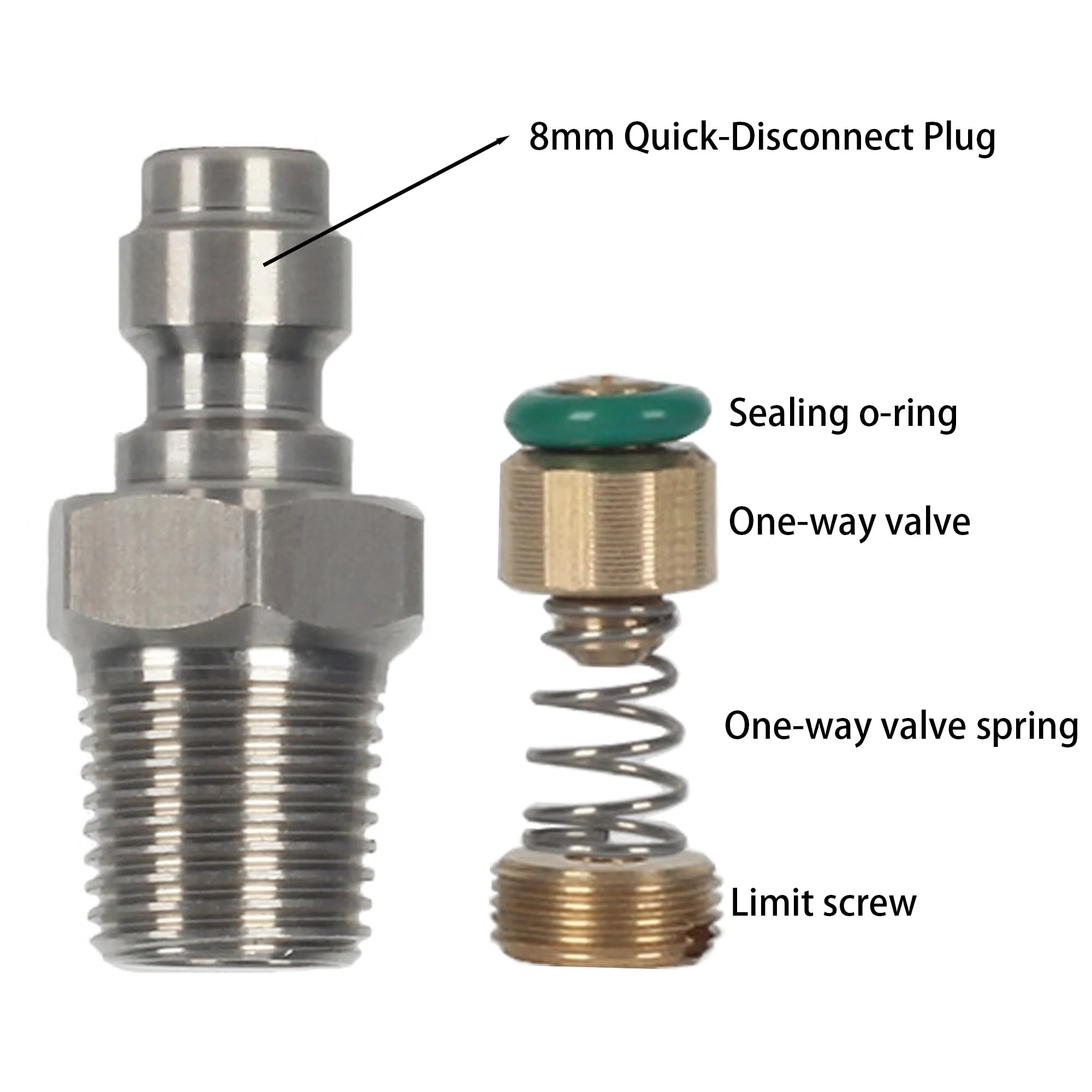 2PCS 8mm Quick-Disconnect Plug Adapter, Stainless Steel 1/8" NPT Male Thread PCP Paintball Charging Fittings with Sealing O-Ring 1/8 NPT - 2-Pack - Image 3