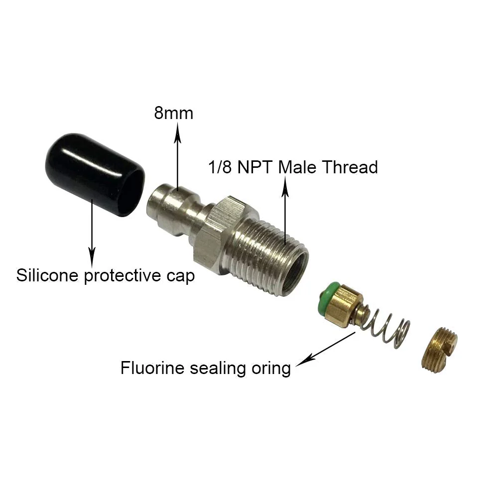 2PCS 8mm Quick-Disconnect Plug Adapter, Stainless Steel 1/8" NPT Male Thread PCP Paintball Charging Fittings with Sealing O-Ring 1/8 NPT - 2-Pack - Image 4
