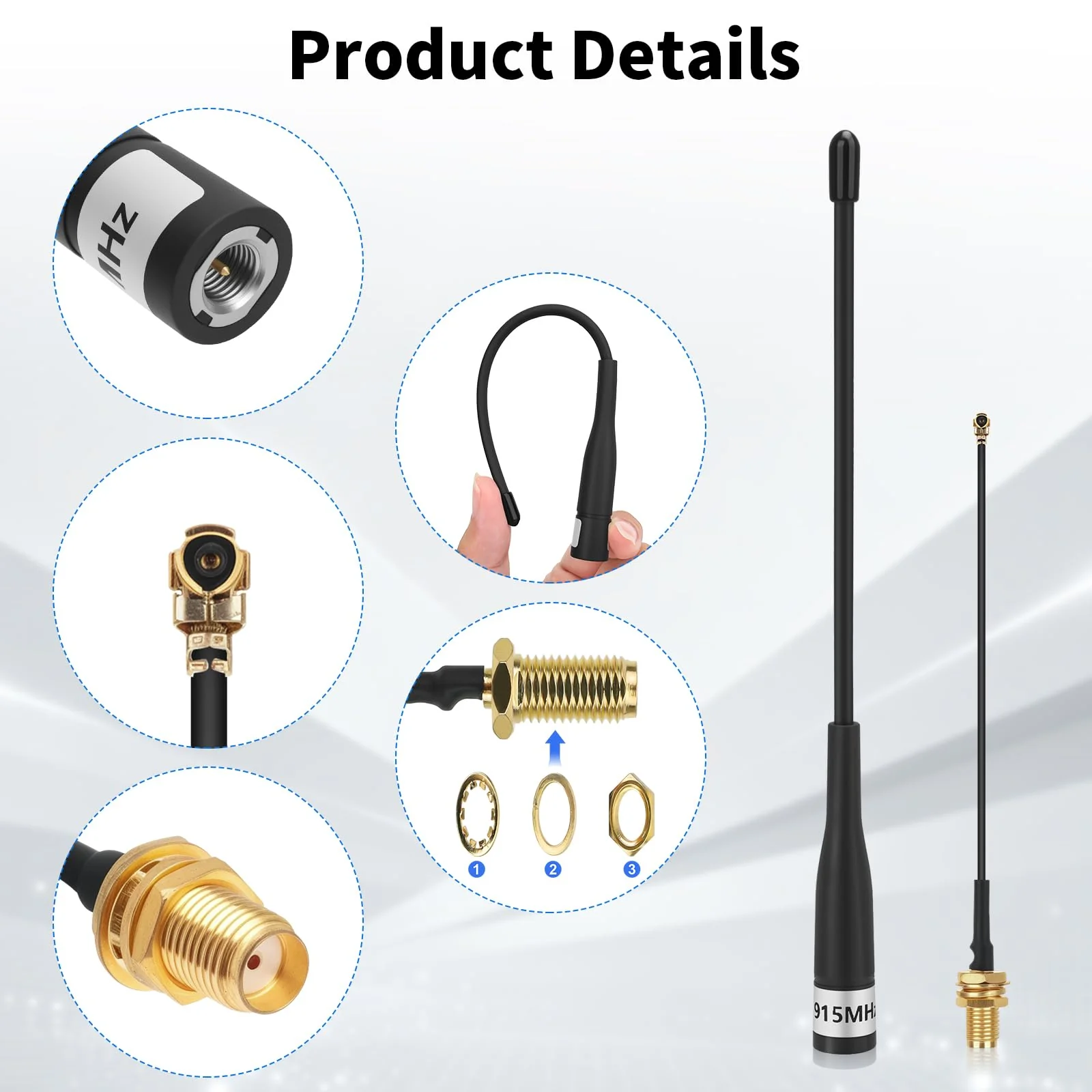 2Pcs 915MHz LoRa Antenna 10dBi Gain for Meshtastic Long Range Soft Whip Antenna 19cm Omni SMA Male with Cable Extension Cord Black 2pcs-19cm - Image 2