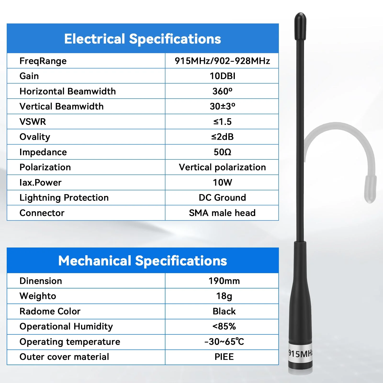 2Pcs 915MHz LoRa Antenna 10dBi Gain for Meshtastic Long Range Soft Whip Antenna 19cm Omni SMA Male with Cable Extension Cord Black 2pcs-19cm - Image 6