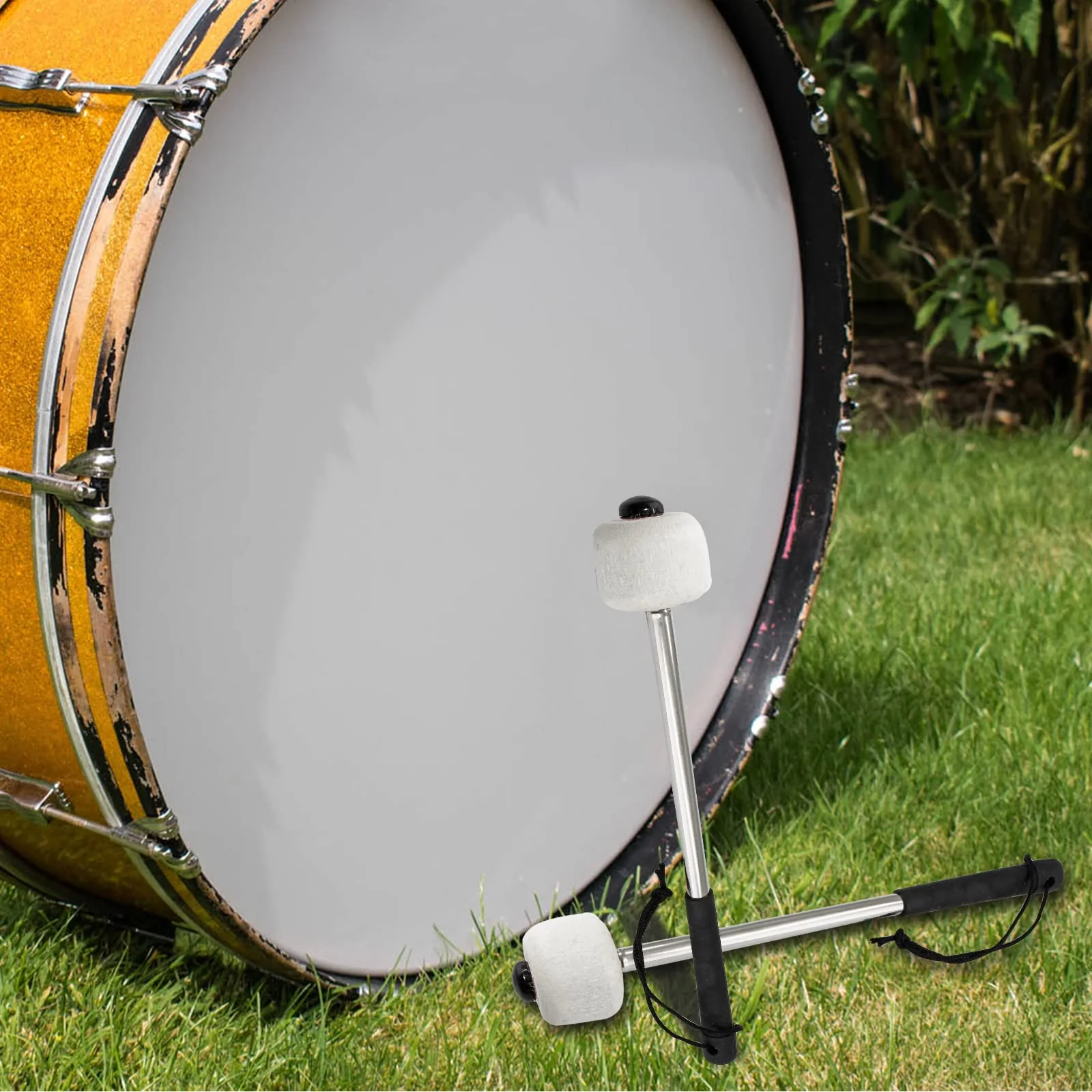 2Pcs Bass Drum Mallet, 12.6 Inch Wool Felt Head Drum Mallet Stick Anti-slip Bass Percussion Sticks Instrument Band Accessory for Drums Snare Drums (Stainless Steel) Black Handle Cover - Image 6