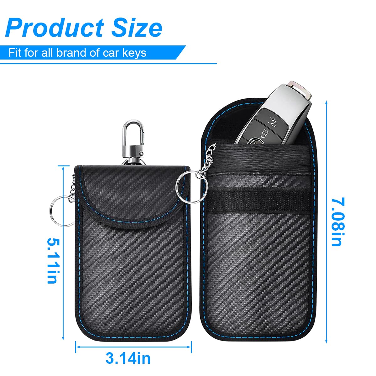 2PCS Car Faraday Bags for Key Fob, Carbon Firber Vehicle RFID Signal Blocking Key Fob Protector, Anti-Theft Auto Key Signal Shielding Protective Pouch, Universal for SUV, Sedan, Truck (Blue) Blue - Image 2