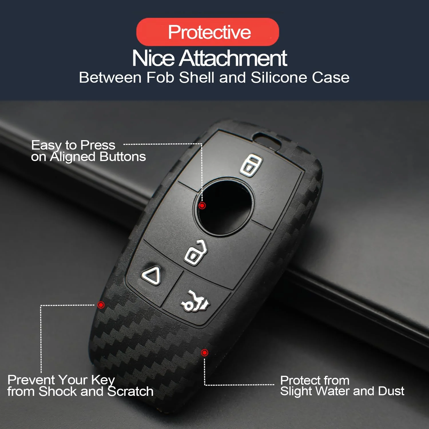 2pcs Compatible with Mercedes Benz Key Fob Cover Case Key Chain fit for A B C E G S CLA CLS GLA GLB GLC GLE GLS Glass Accessories Protector Keyless Remote Holder Carbon Fiber Black - Image 4
