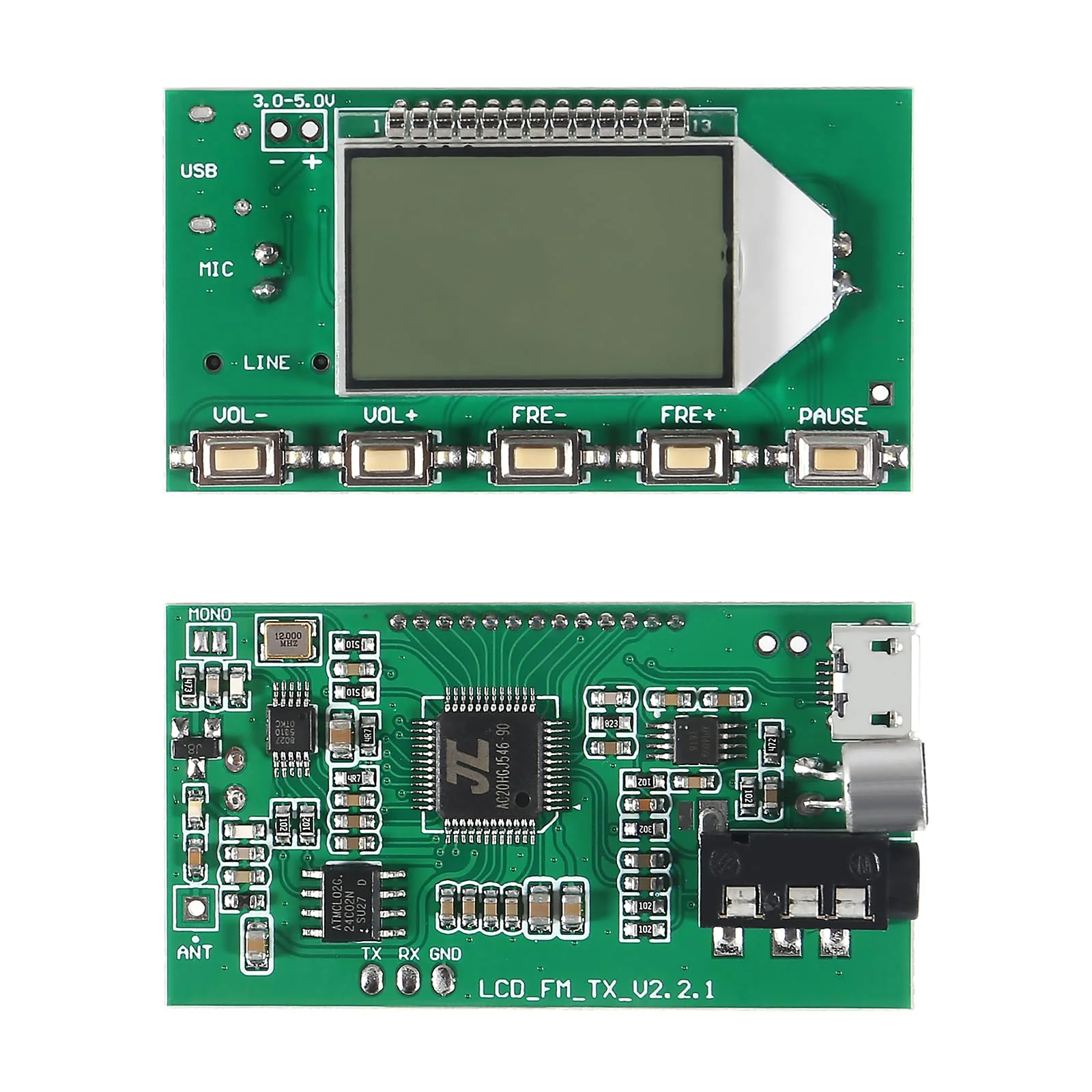 2pcs DC 3V-5V FM Transmitter Module Stereo FM Transmitter DSP PLL 87-108MHz Stereo Digital Wireless Microphone Board Multi-Function Frequency Modulation with LCD Display Line/USB/Mic Input Pushbutton Edition - Image 2