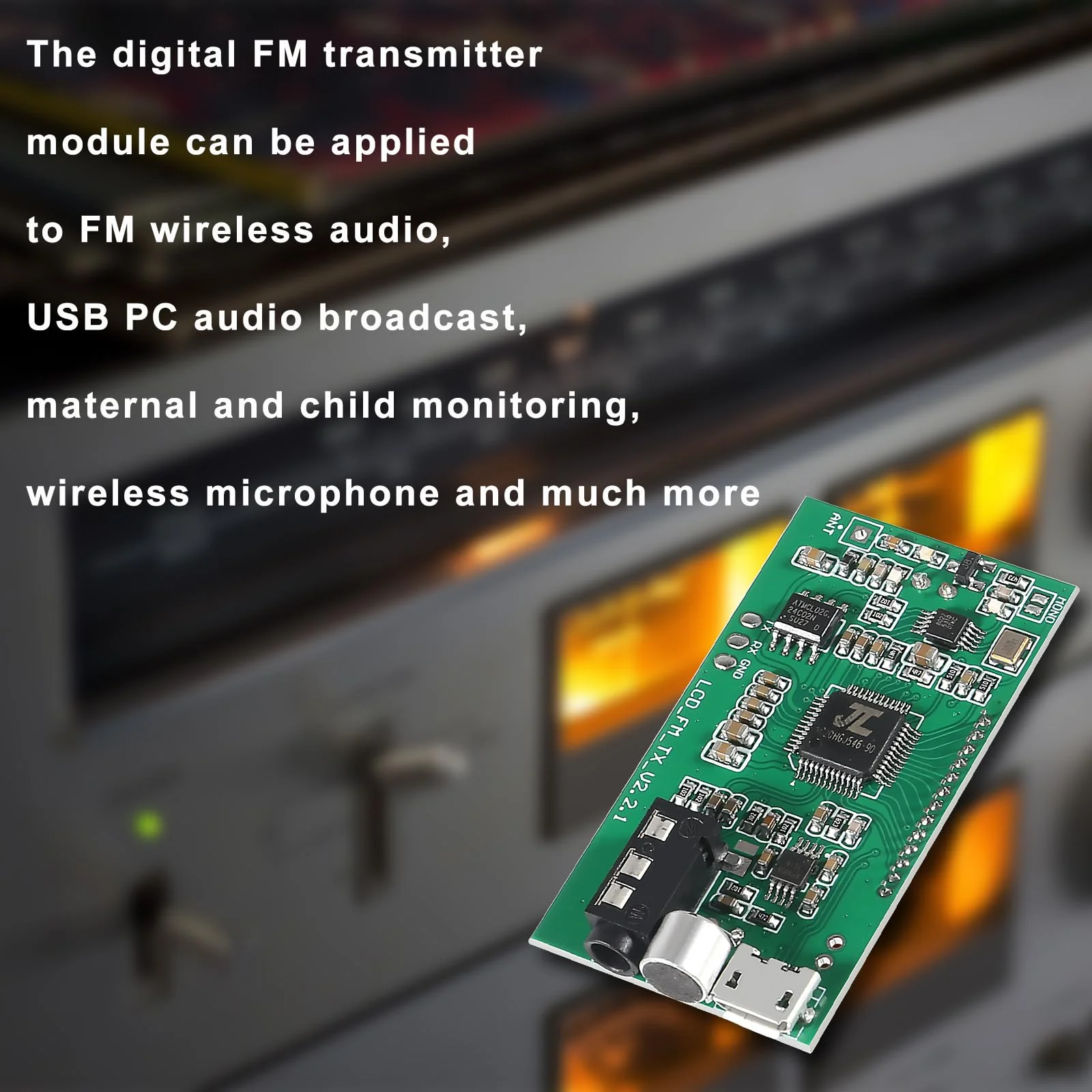 2pcs DC 3V-5V FM Transmitter Module Stereo FM Transmitter DSP PLL 87-108MHz Stereo Digital Wireless Microphone Board Multi-Function Frequency Modulation with LCD Display Line/USB/Mic Input Pushbutton Edition - Image 6
