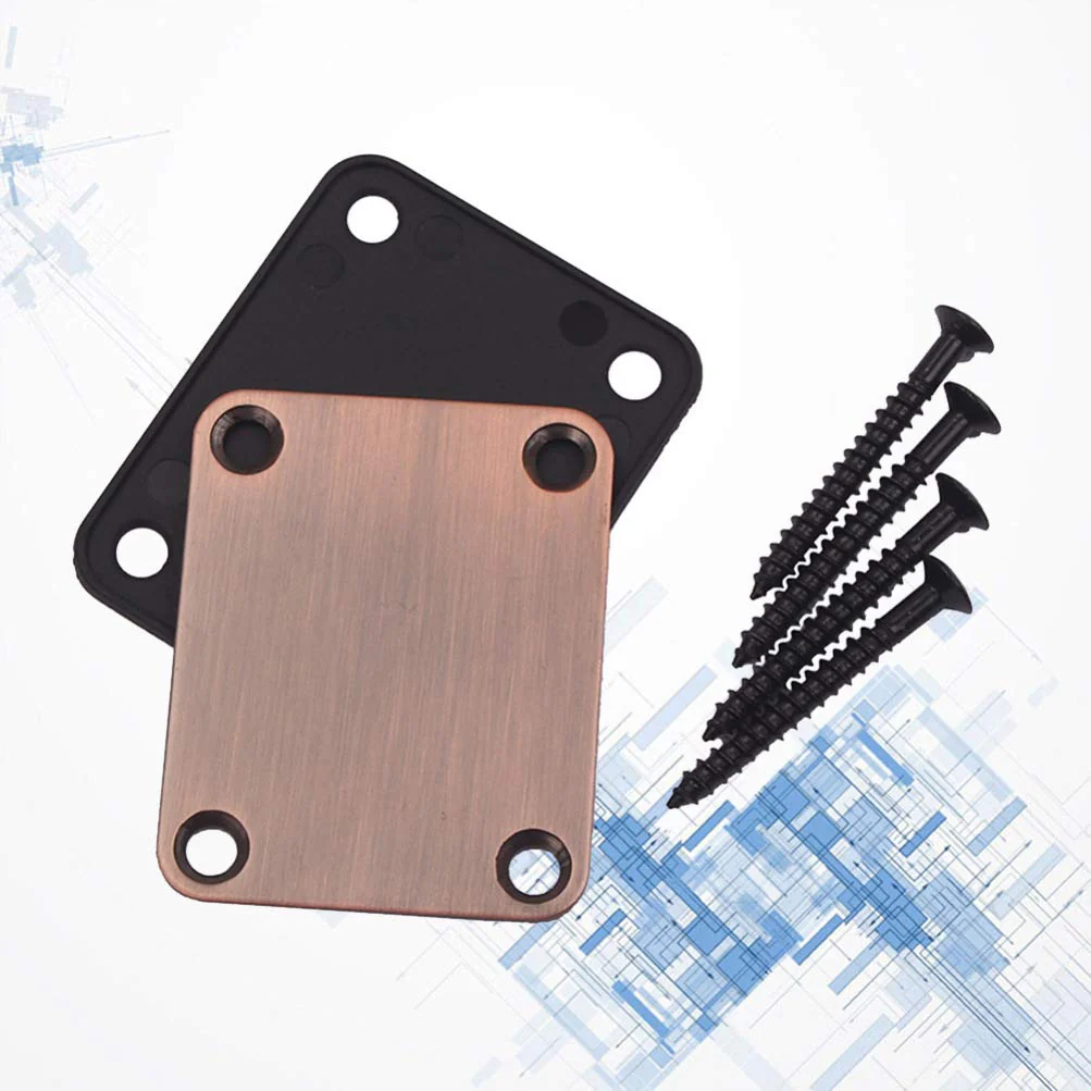 2pcs Electric Guitar Neck Plates with 4pcs Screws for Tele Guitar Jazz Bass Replacement Parts Accessories (Bronze) Bronze - Image 6