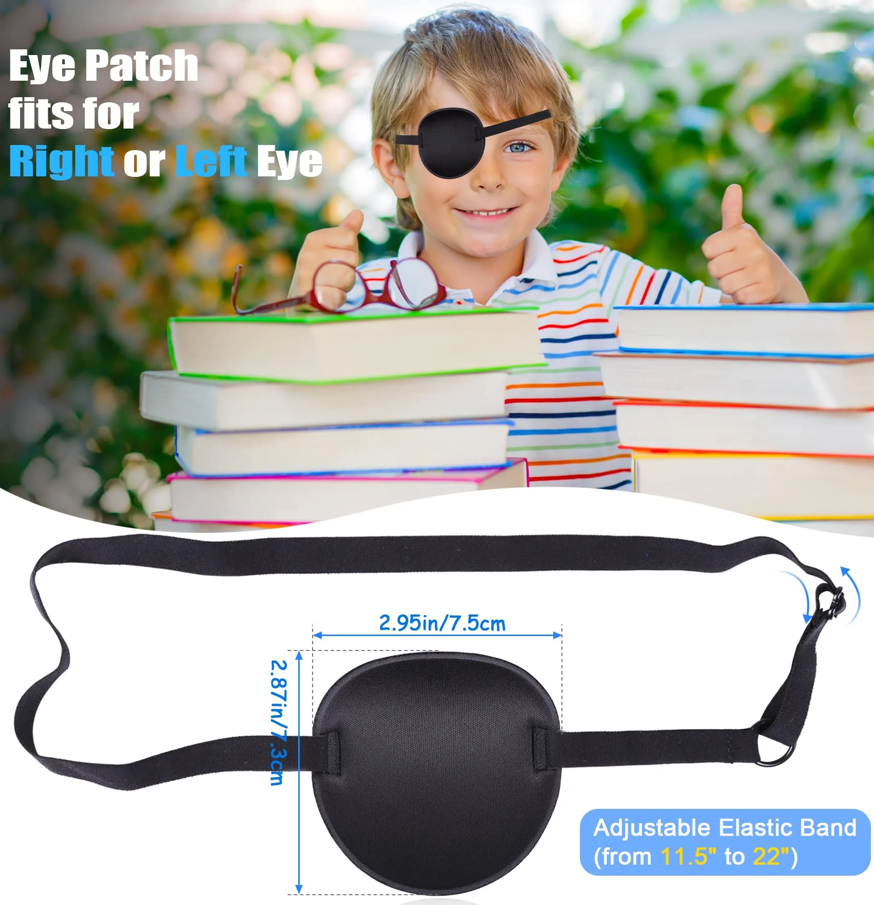 2PCS Eye Patches for Adults Kids, Medical Eye Patch Adjustable Eyepatch for Right/Left Eye, Amblyopia Lazy Patches Black+black - Image 3